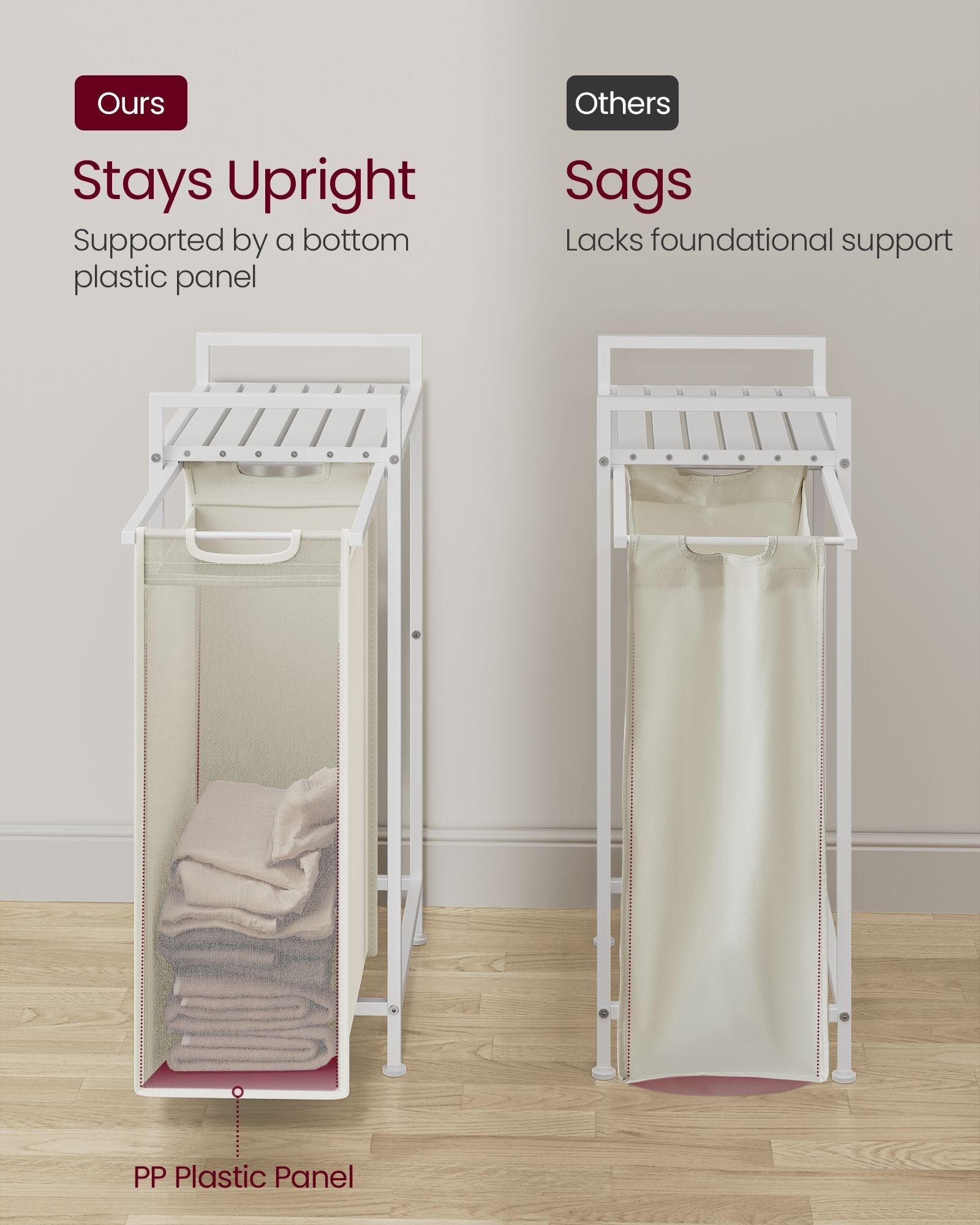 Pull-Out Laundry Basket - Metal Frame - Cream White - Removable Laundry Bag