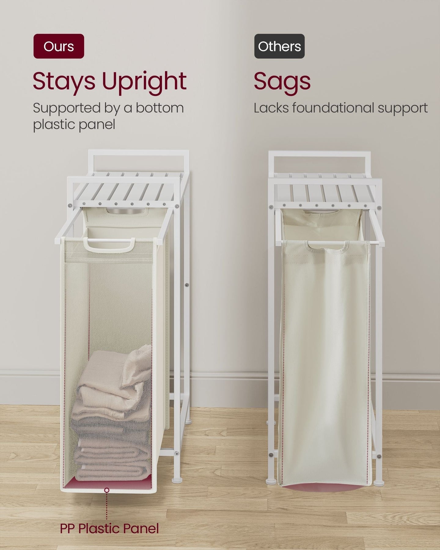 Pull-Out Laundry Basket - Metal Frame - Cream White - Removable Laundry Bag
