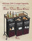 Laundry Basket - Plastic - Ink Black - 3 Compartments with Wheels and Storage Shelf