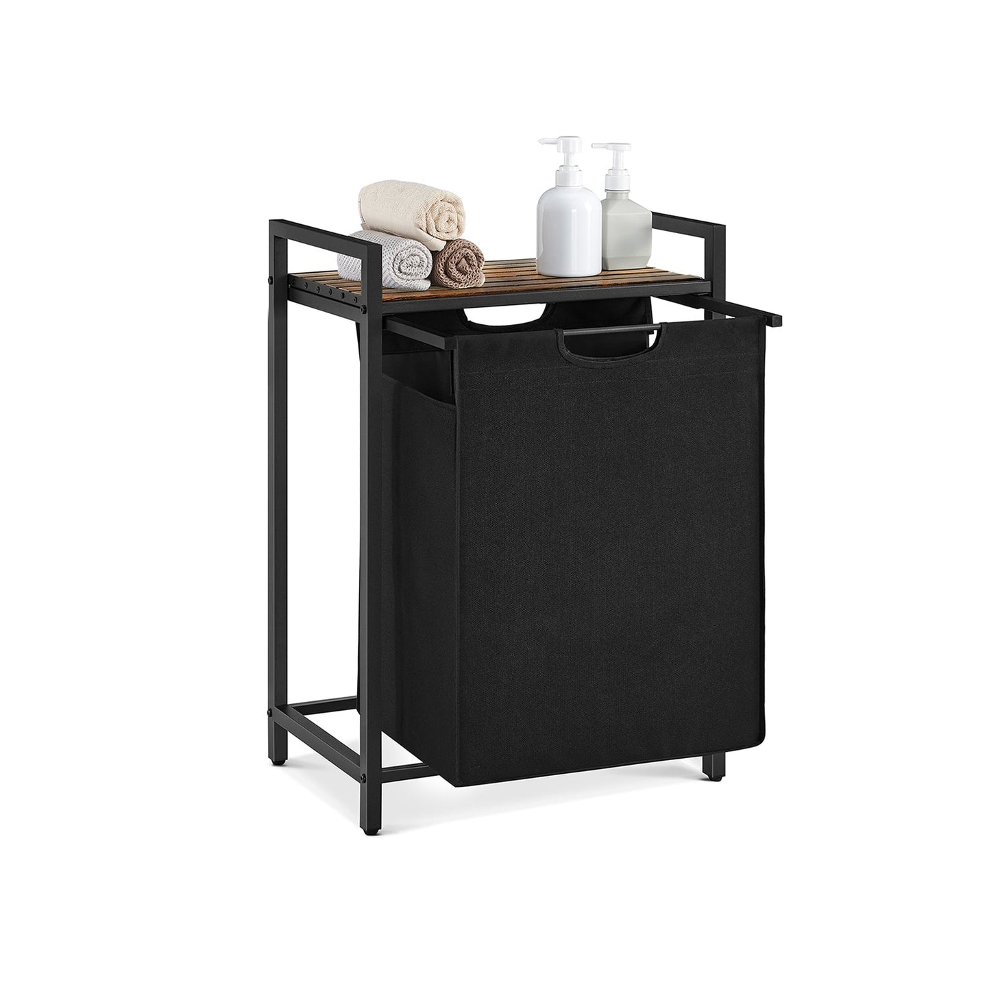 Laundry Basket - Metal Frame - Rustic Brown and Black - Pull-Out and Removable Bag