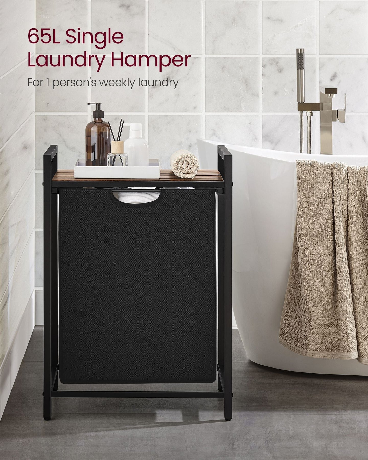 Laundry Basket - Metal Frame - Rustic Brown and Black - Pull-Out and Removable Bag