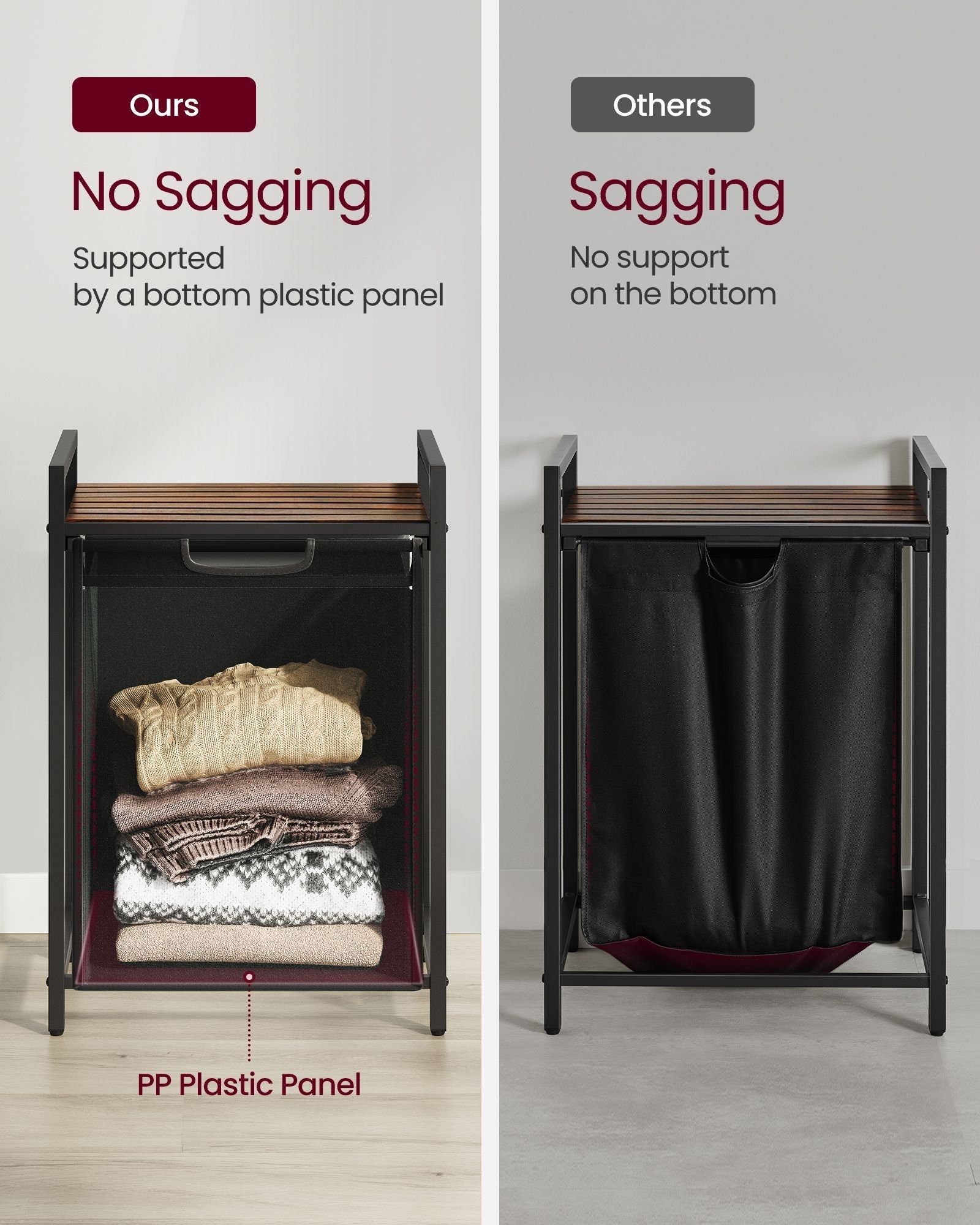 Laundry Basket - Metal Frame - Rustic Brown and Black - Pull-Out and Removable Bag