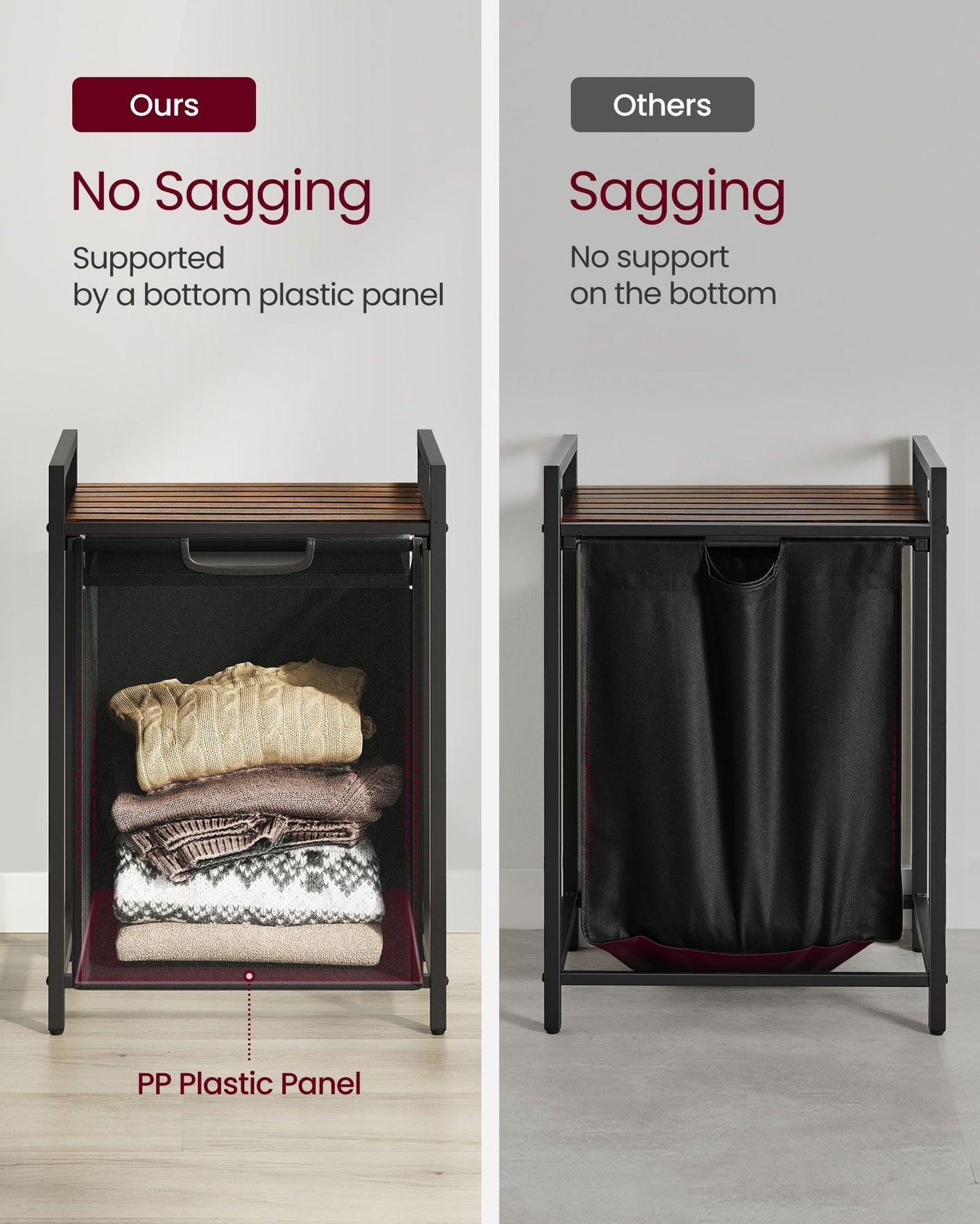 Laundry Basket - Metal Frame - Rustic Brown and Black - Pull-Out and Removable Bag