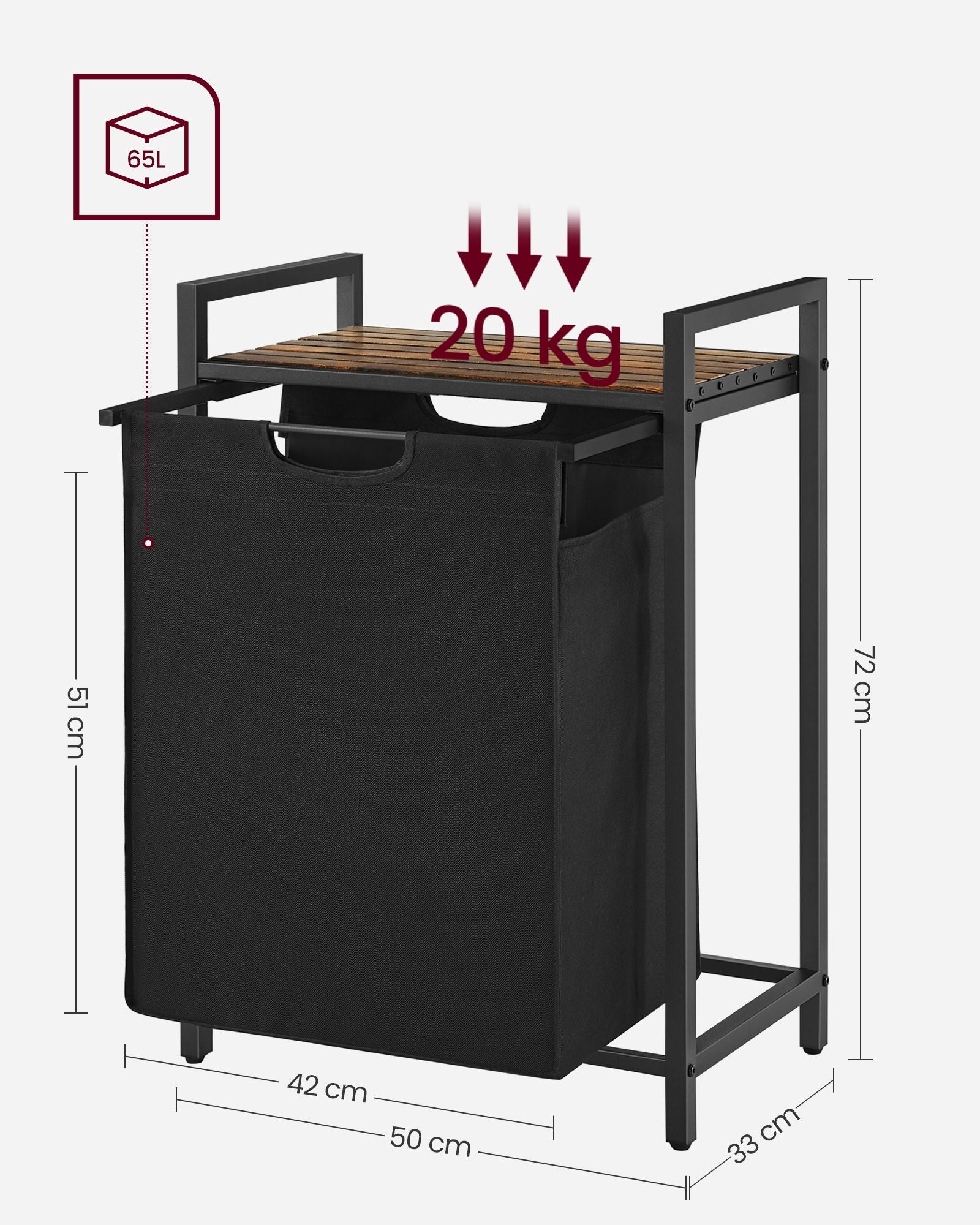 Laundry Hamper - Metal - Rustic Brown and Black - Pull-Out Liner with Shelf