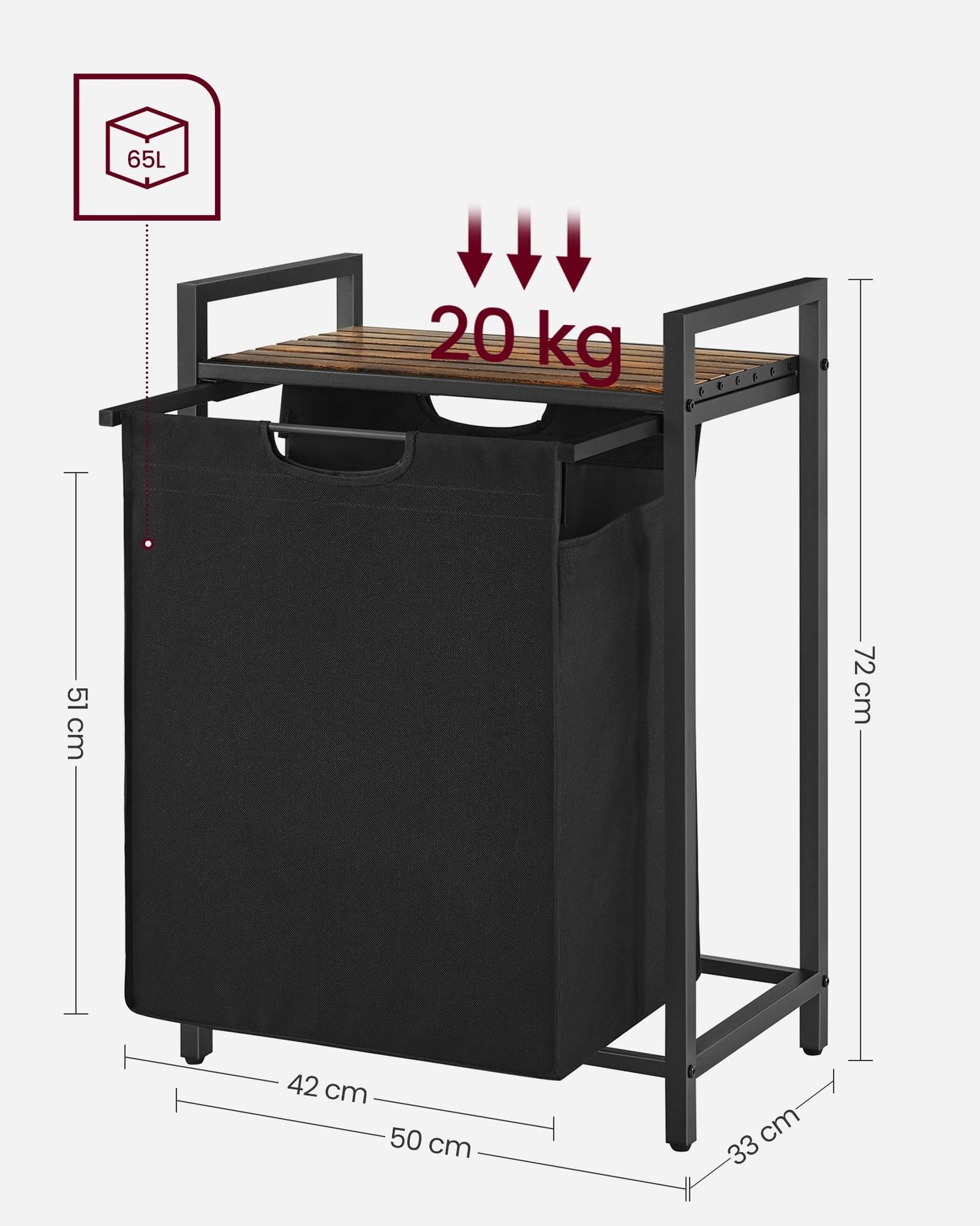 Laundry Hamper - Metal - Rustic Brown and Black - Pull-Out Liner with Shelf