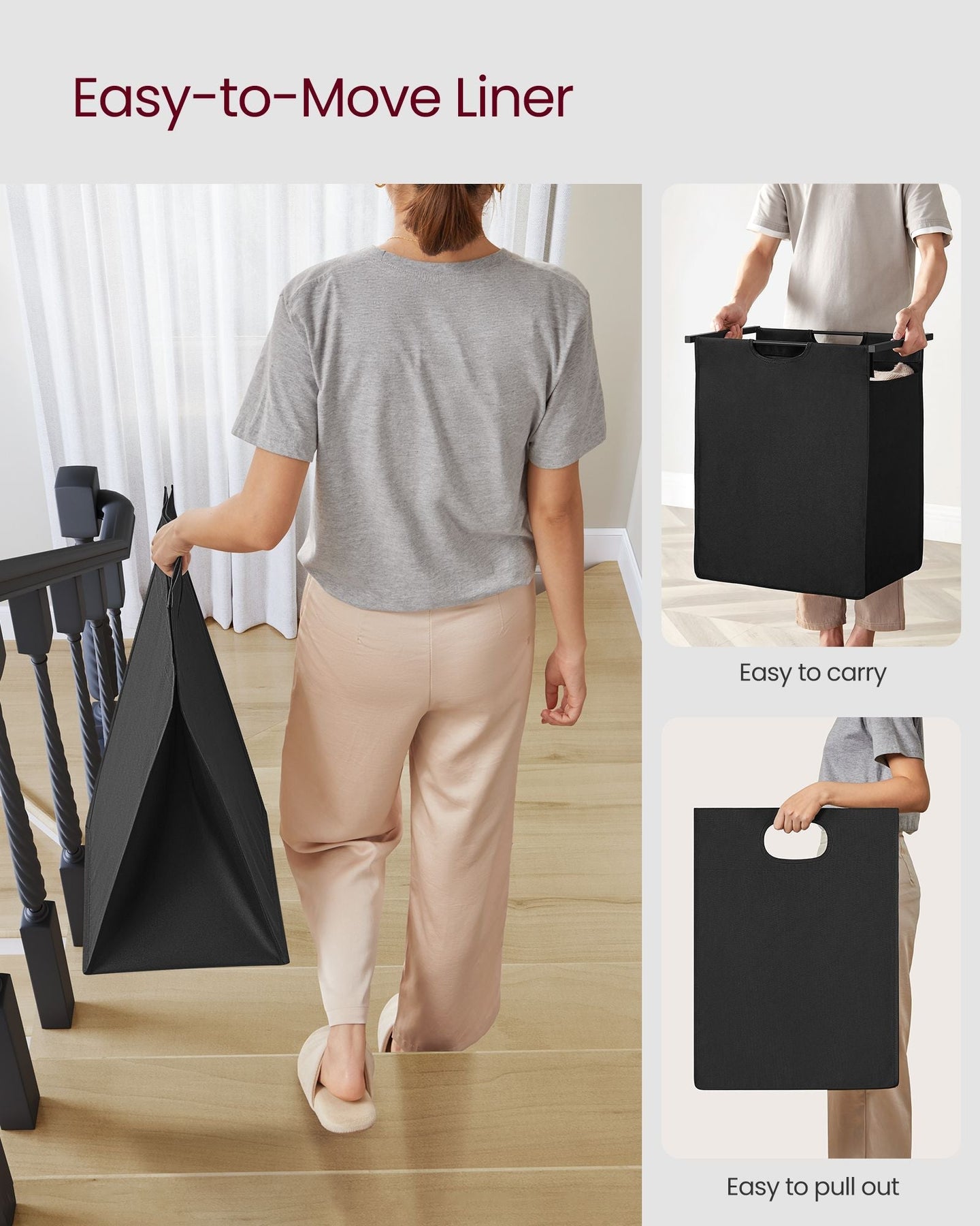 Laundry Basket - Metal Frame - Rustic Brown and Black - Pull-Out and Removable Bag