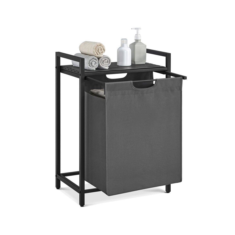 Laundry Basket - Metal Frame - Rustic Brown and Black - Pull-Out and Removable Liner Bag