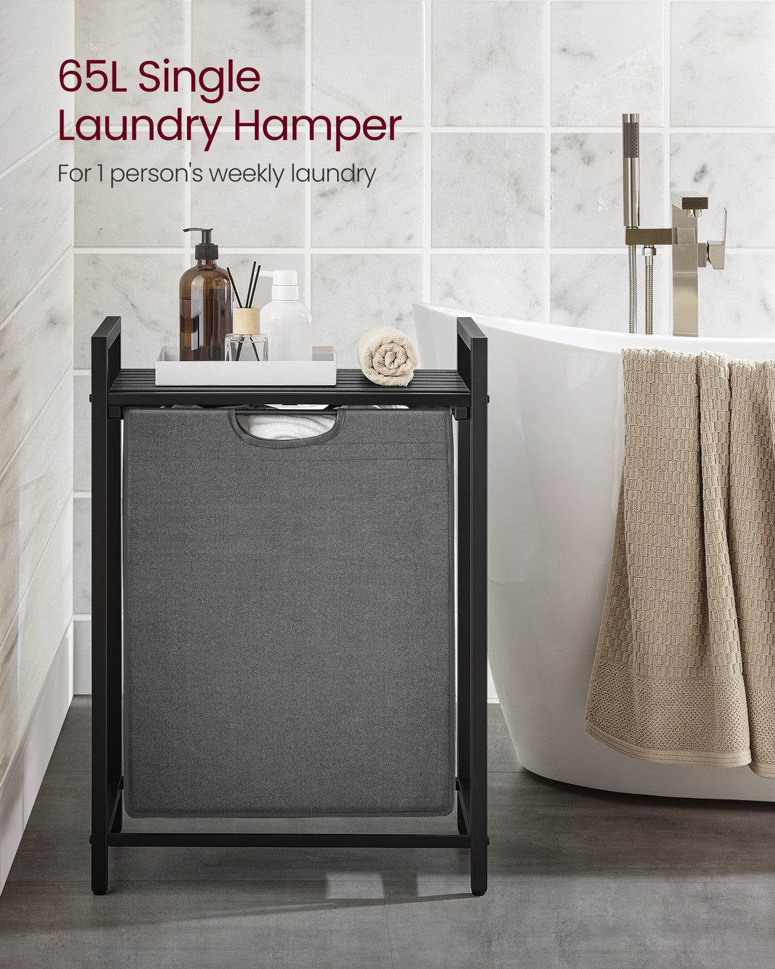 Laundry Basket - Metal Frame - Rustic Brown and Black - Pull-Out and Removable Liner Bag