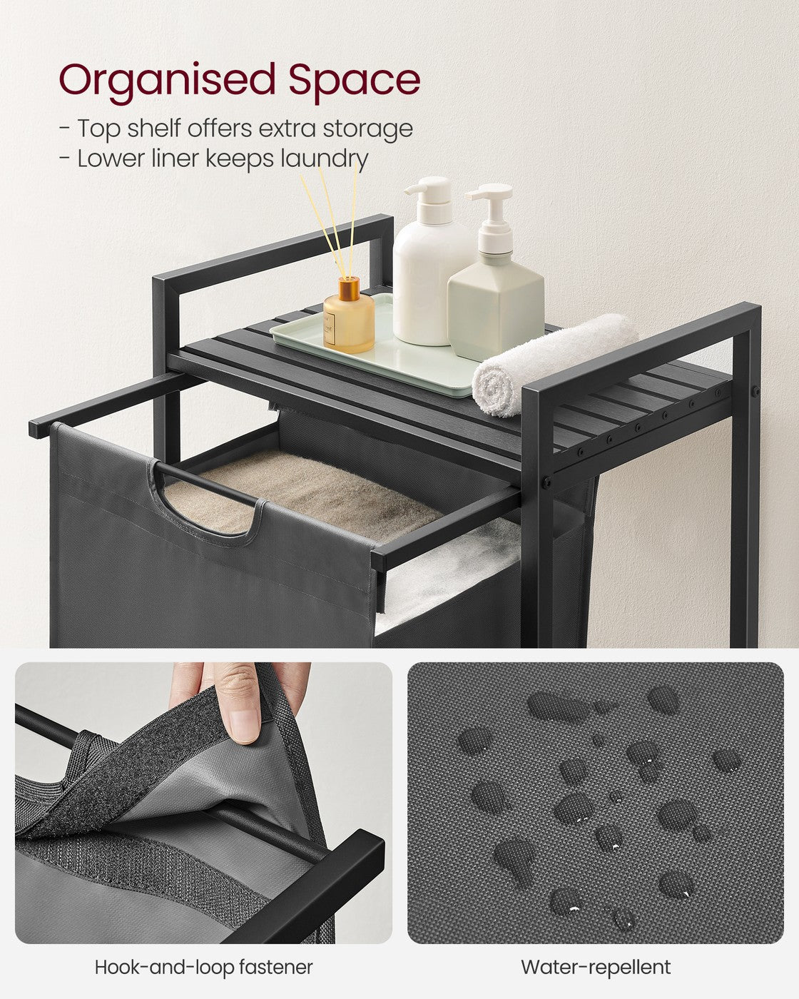 Laundry Basket - Metal Frame - Rustic Brown and Black - Pull-Out and Removable Liner Bag