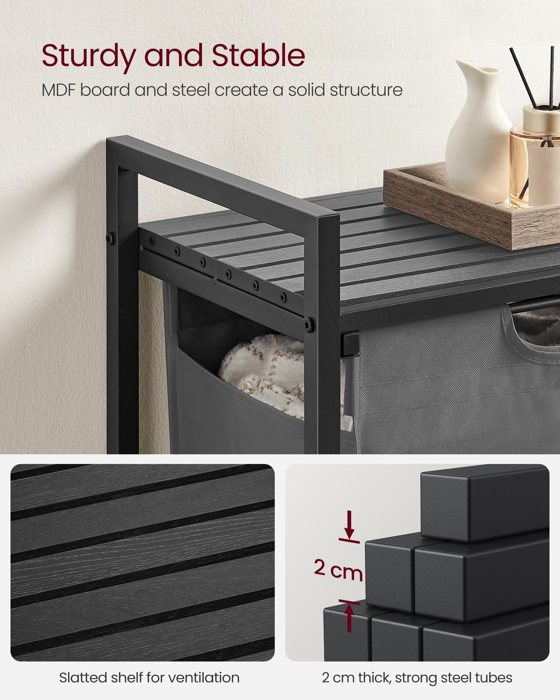 Laundry Basket - Metal Frame - Rustic Brown and Black - Pull-Out and Removable Liner Bag