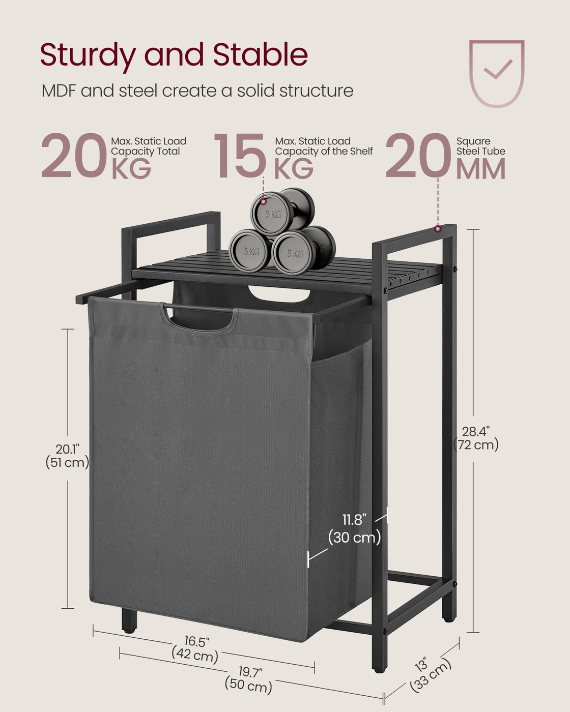 Laundry Basket - Metal Frame - Rustic Brown and Black - Pull-Out and Removable Liner Bag