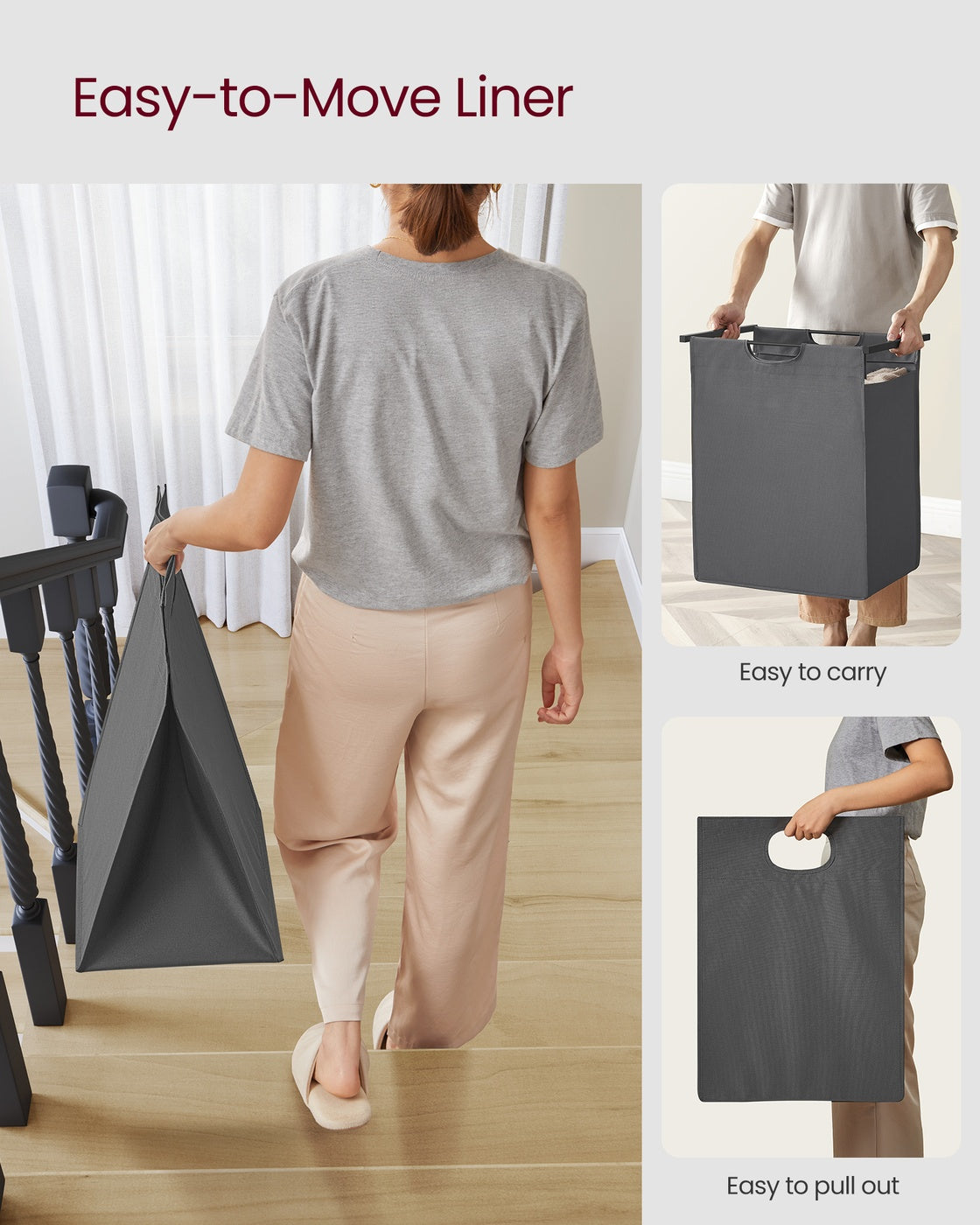 Laundry Basket - Metal Frame - Rustic Brown and Black - Pull-Out and Removable Liner Bag