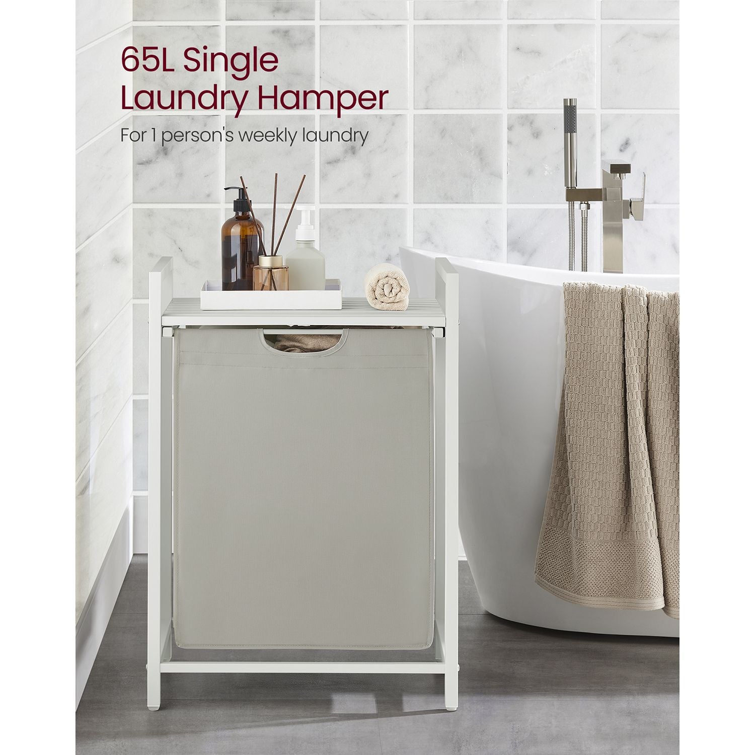 Laundry Basket - Metal Frame - Rustic Brown and Black - 65L Capacity with Pull-Out and Removable Bag