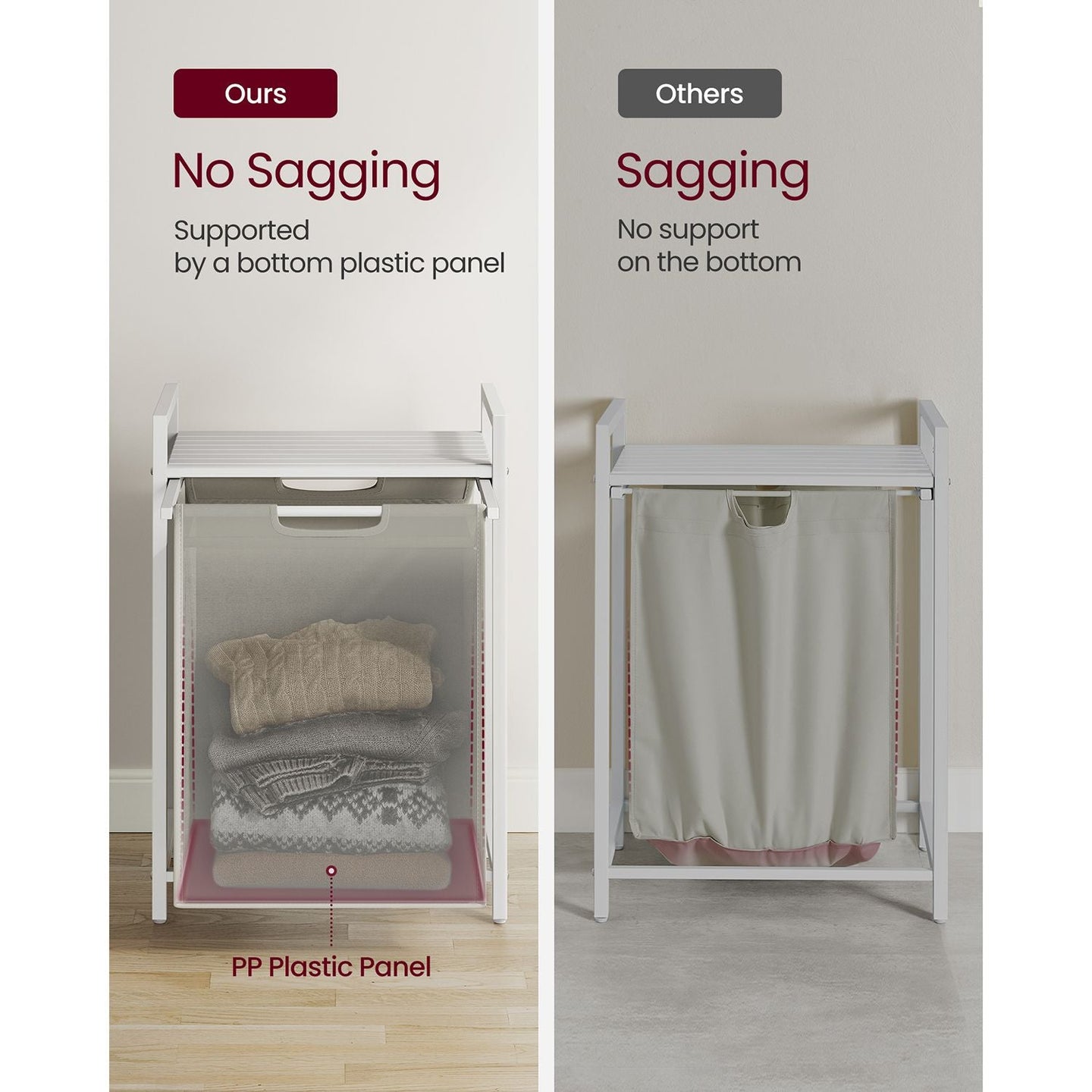 Laundry Basket - Metal Frame - Rustic Brown and Black - 65L Capacity with Pull-Out and Removable Bag