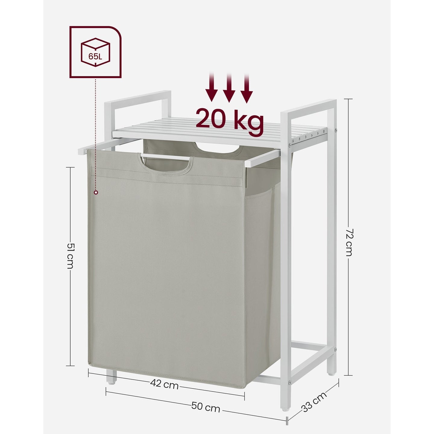 Laundry Basket - Metal Frame - Rustic Brown and Black - 65L Capacity with Pull-Out and Removable Bag
