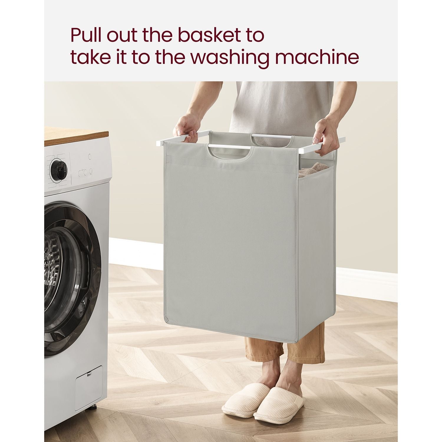 Laundry Basket - Metal Frame - Rustic Brown and Black - 65L Capacity with Pull-Out and Removable Bag