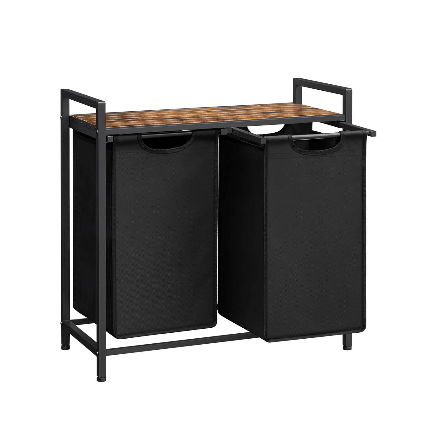 Laundry Sorter Hamper - Wood and Steel - Rustic Brown
