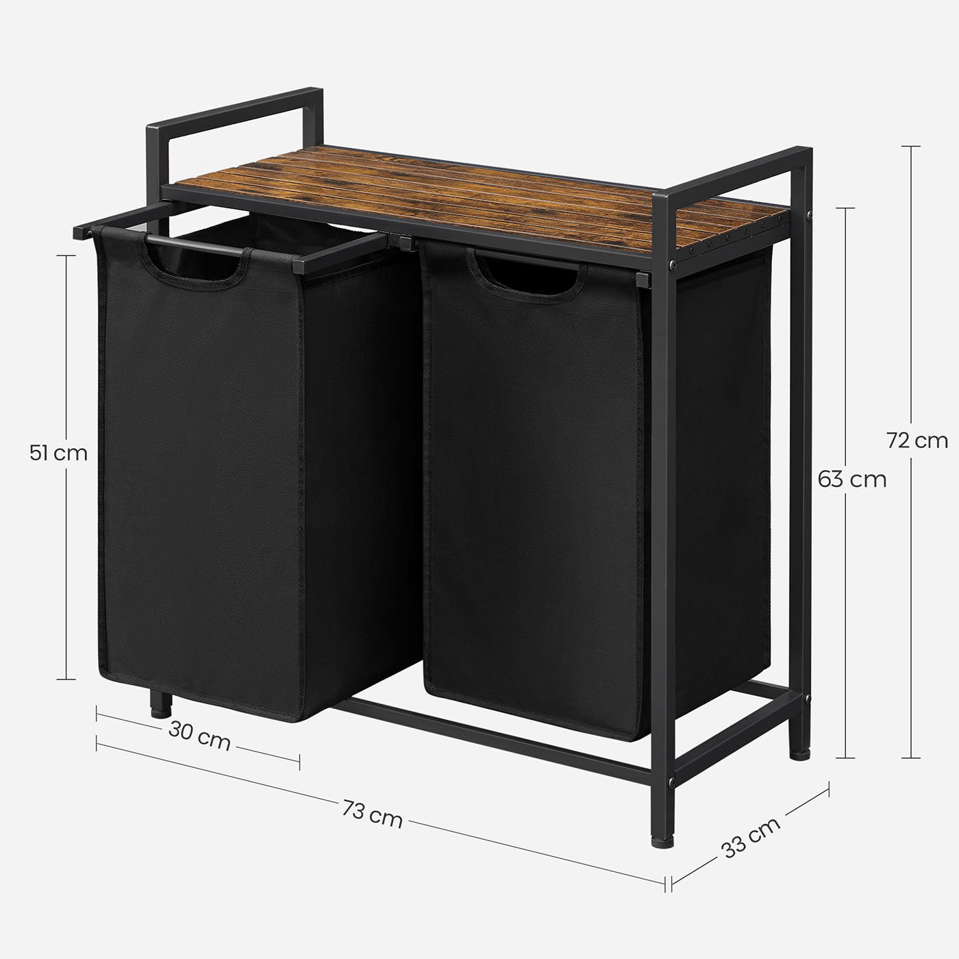 Laundry Sorter Hamper - Wood and Steel - Rustic Brown
