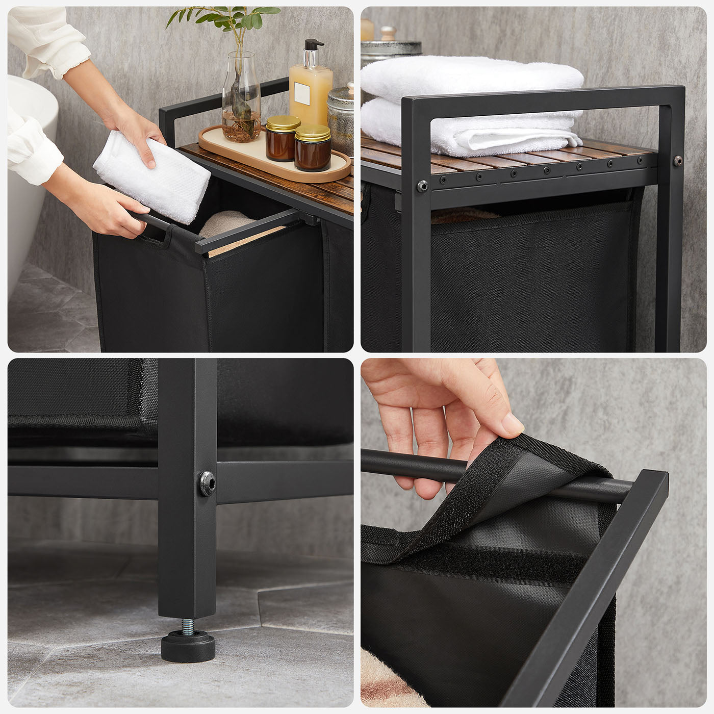 Laundry Sorter Hamper - Wood and Steel - Rustic Brown