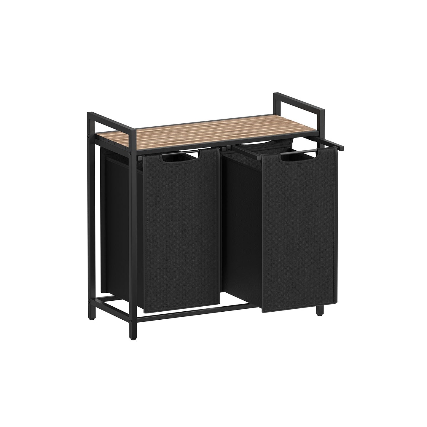 Laundry Hamper - Metal Frame - Rustic Brown and Black - 2-Compartment with Shelf and Removable Bags