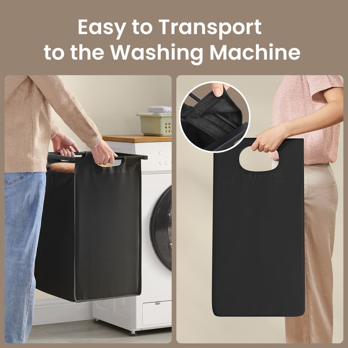 Laundry Hamper - Wood - Brown and Black - Two-Section with Removable Bags and Shelf