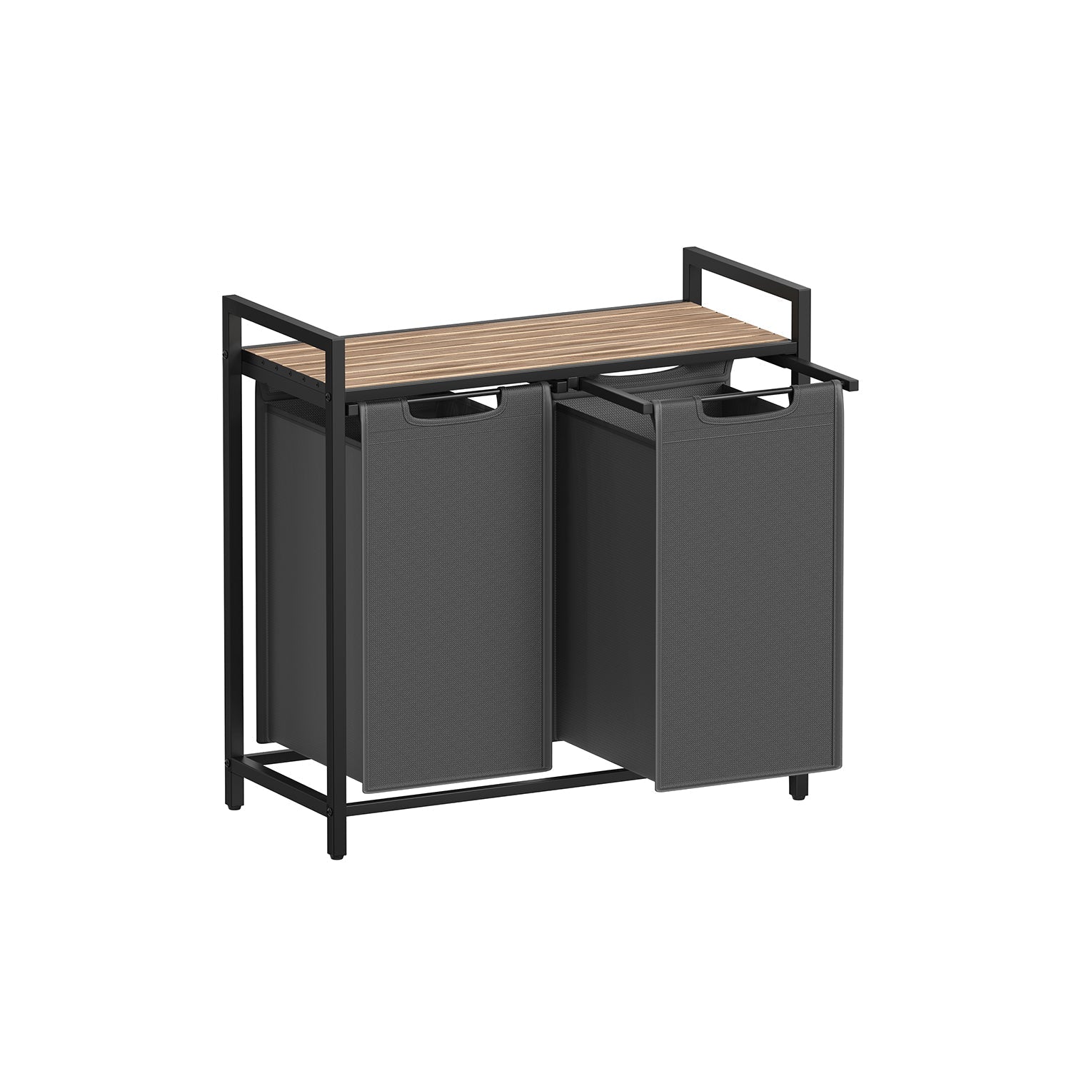 2-Compartment Laundry Hamper - Oxford Fabric - Rustic Brown and Black - Removable Bags with Shelf