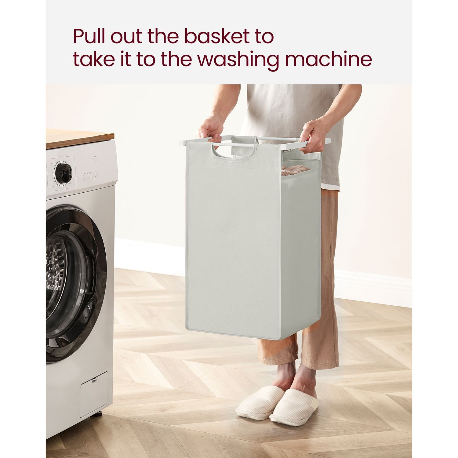 Laundry Basket - Metal Frame - White with Rustic Brown Accents - Includes Shelf and Removable Bags
