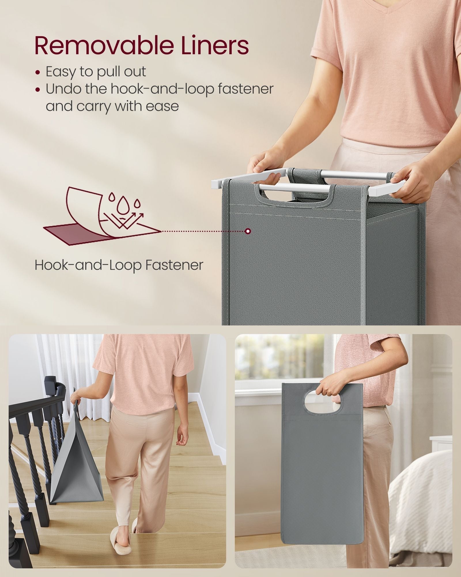 Laundry Hamper - Metal Frame - White and Rustic Brown - 2-Compartment with Shelf and Removable Bags