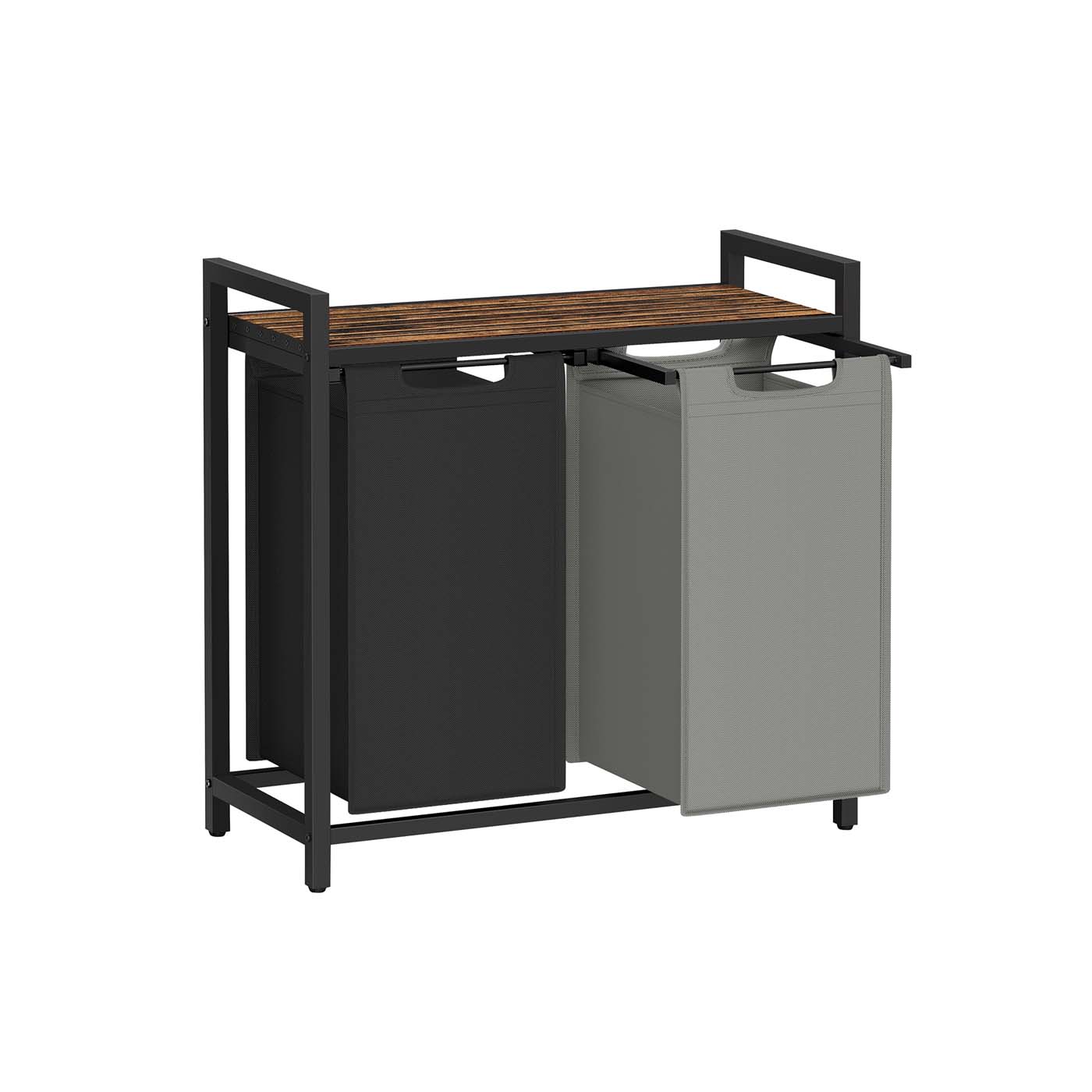 Laundry Hamper - Metal Frame - Ink Black - 2-Compartment with Shelf and Removable Bags