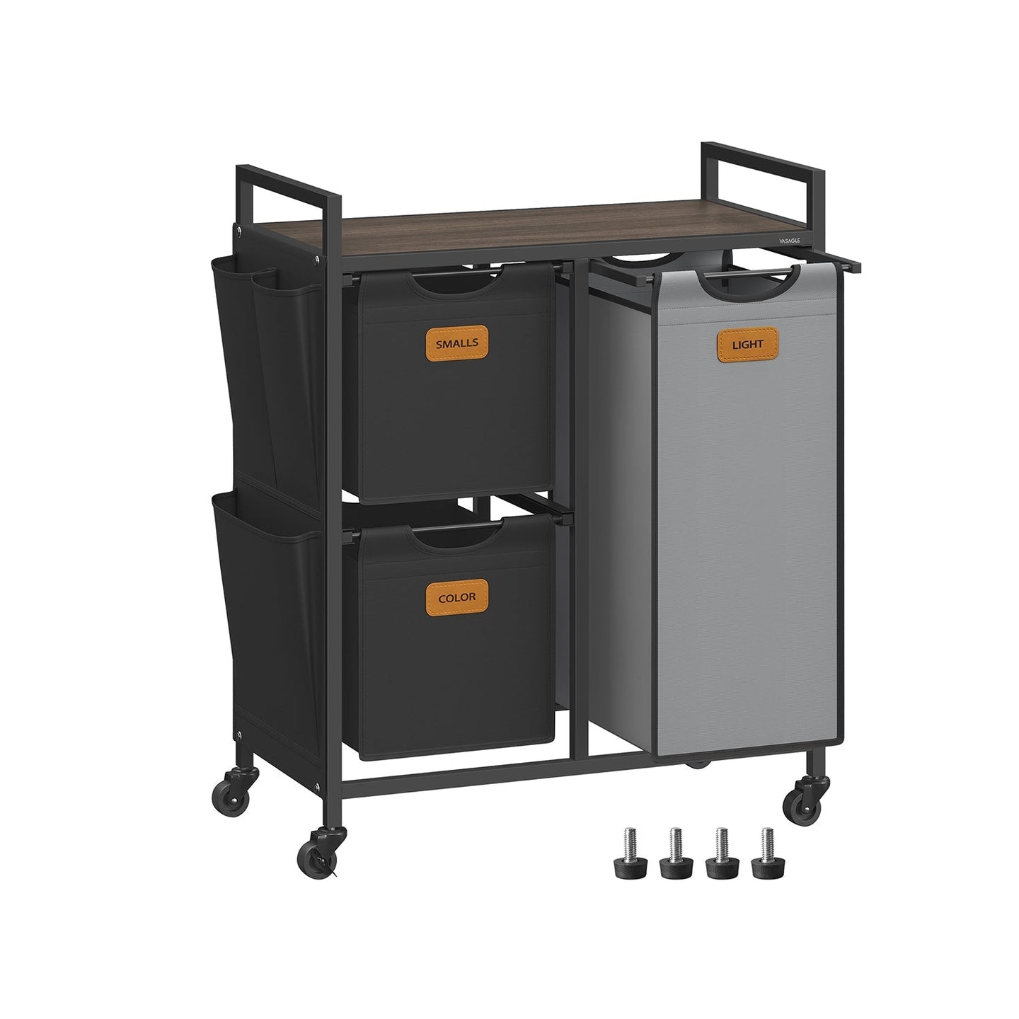 Laundry Hamper - Wood - Chestnut Brown - 100L with 3 Compartments and Rolling Design