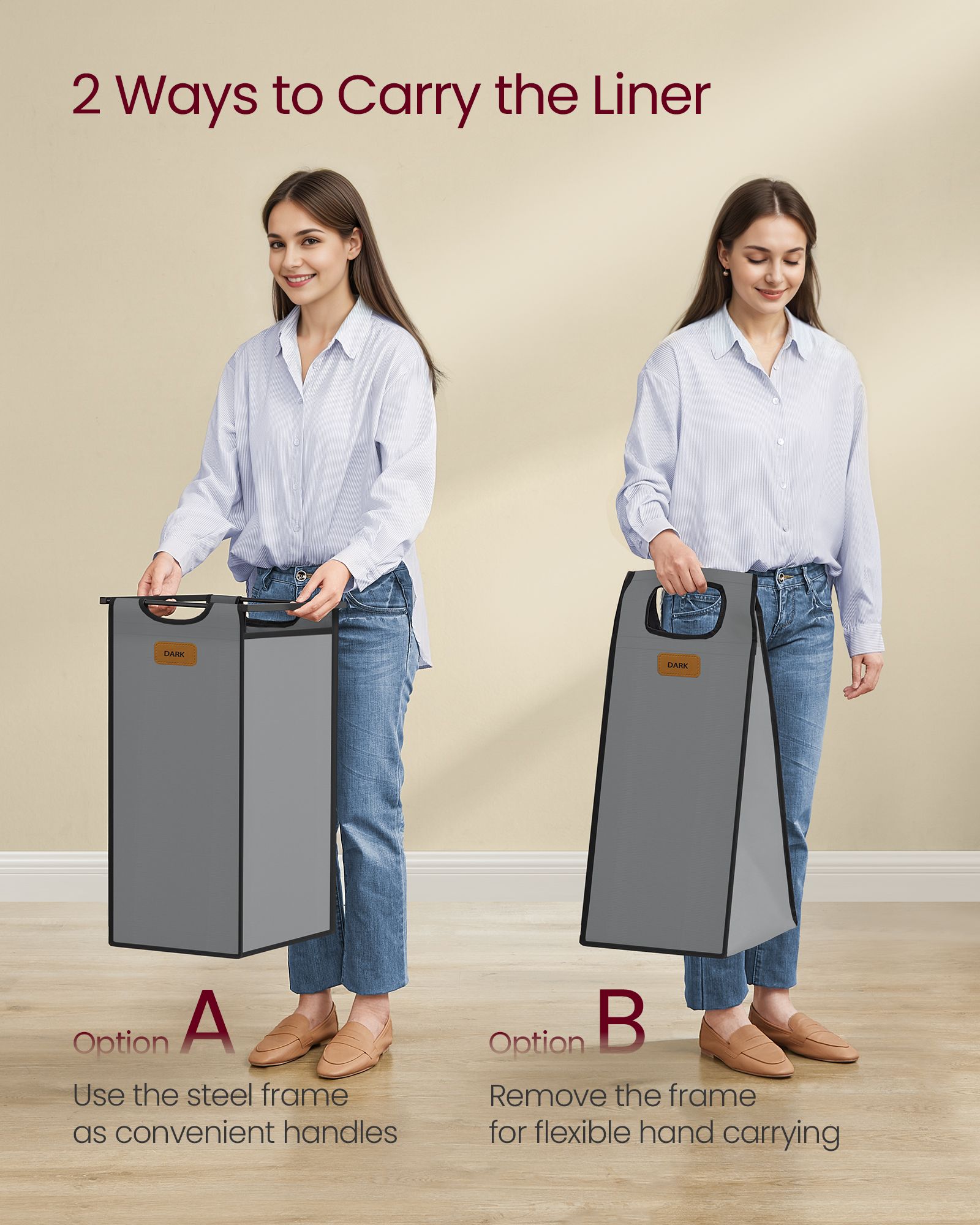 Laundry Hamper - Wood - Chestnut Brown - 100L with 3 Compartments and Rolling Design