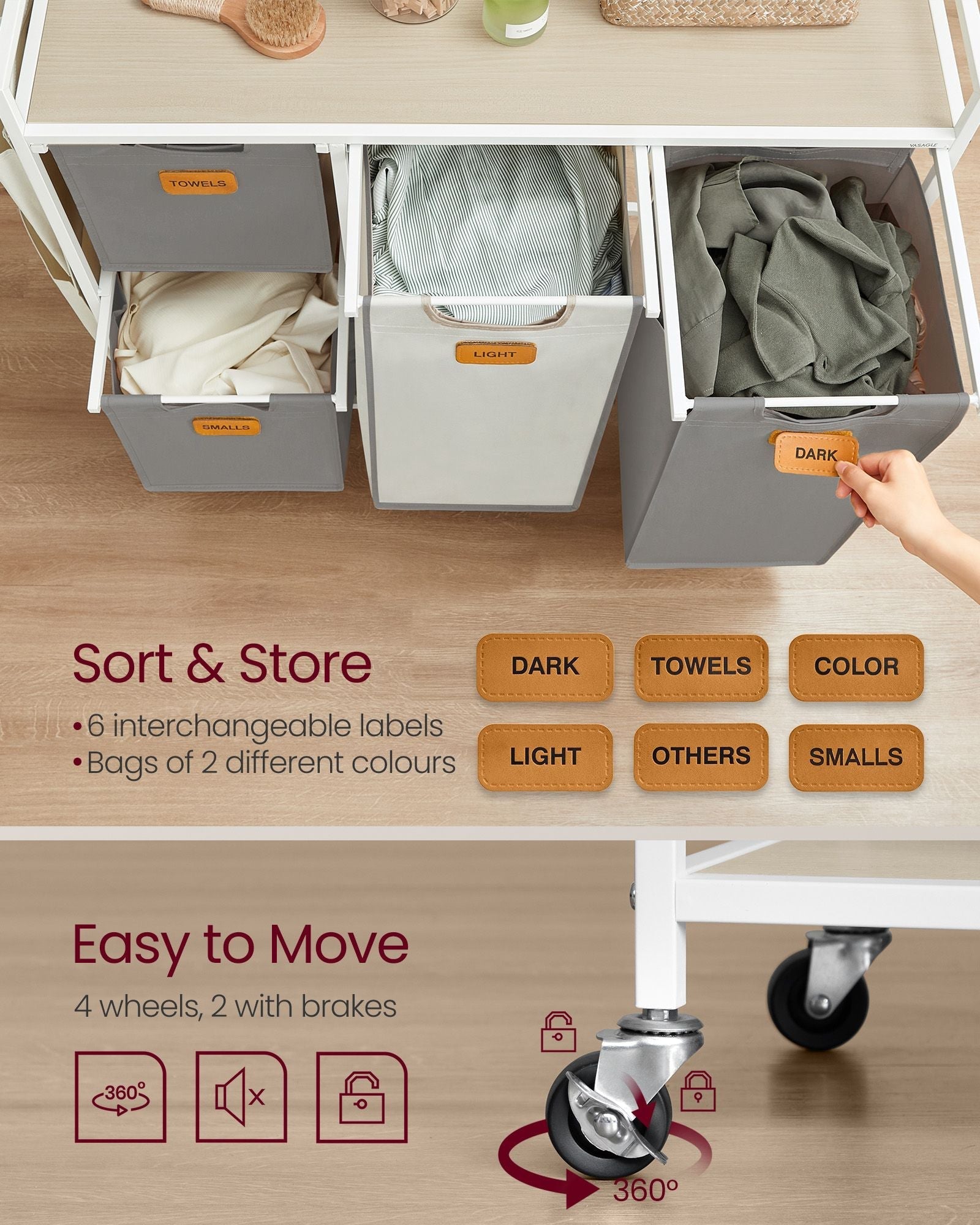 Laundry Hamper - Fabric - Dove Grey - 4 Compartments
