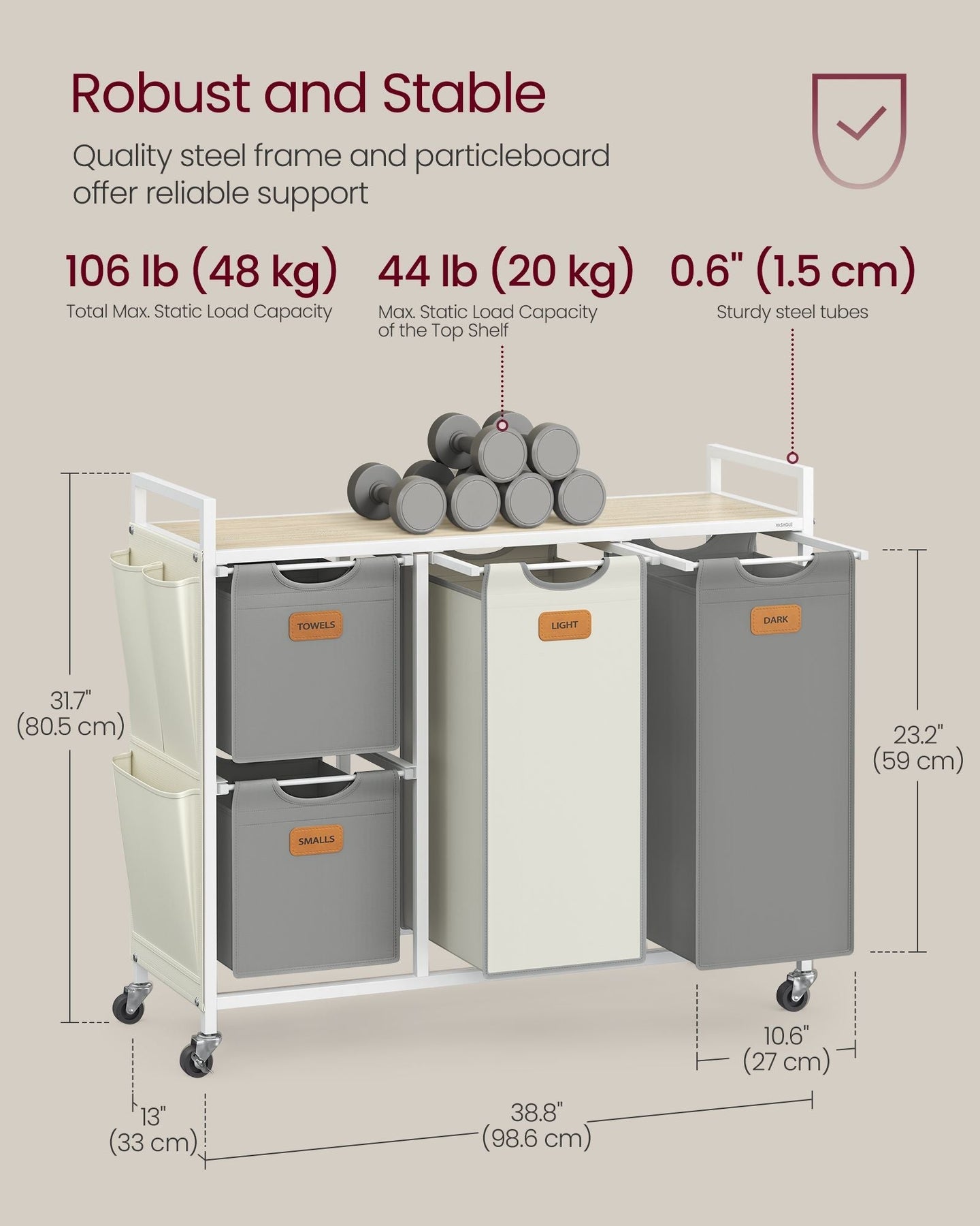 Laundry Hamper - Fabric - Dove Grey - 4 Compartments