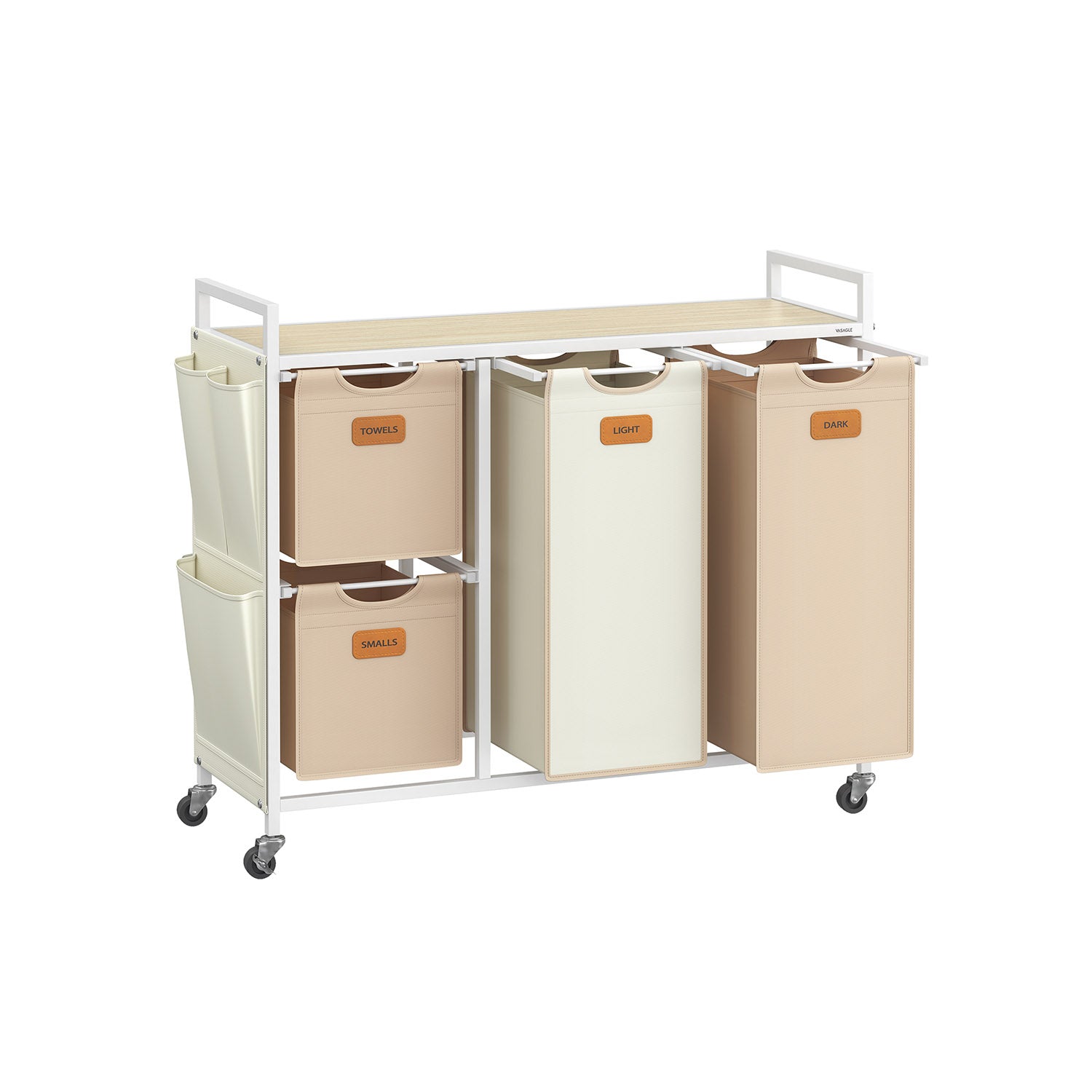 4-Bag Laundry Hamper - Fabric - Natural Beige - Rolling Cart with Removable Liners and Labels