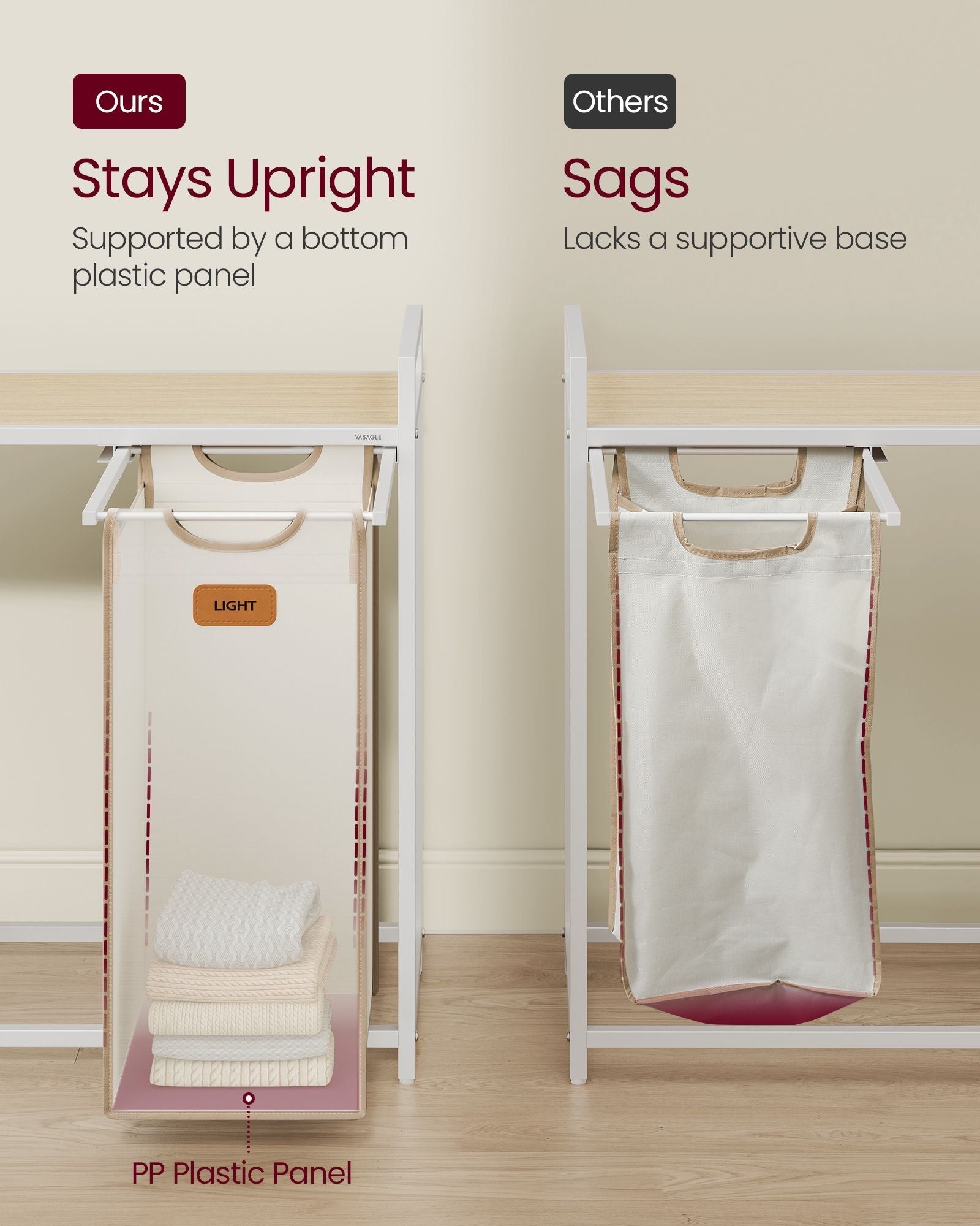 4-Bag Laundry Hamper - Fabric - Natural Beige - Rolling Cart with Removable Liners and Labels