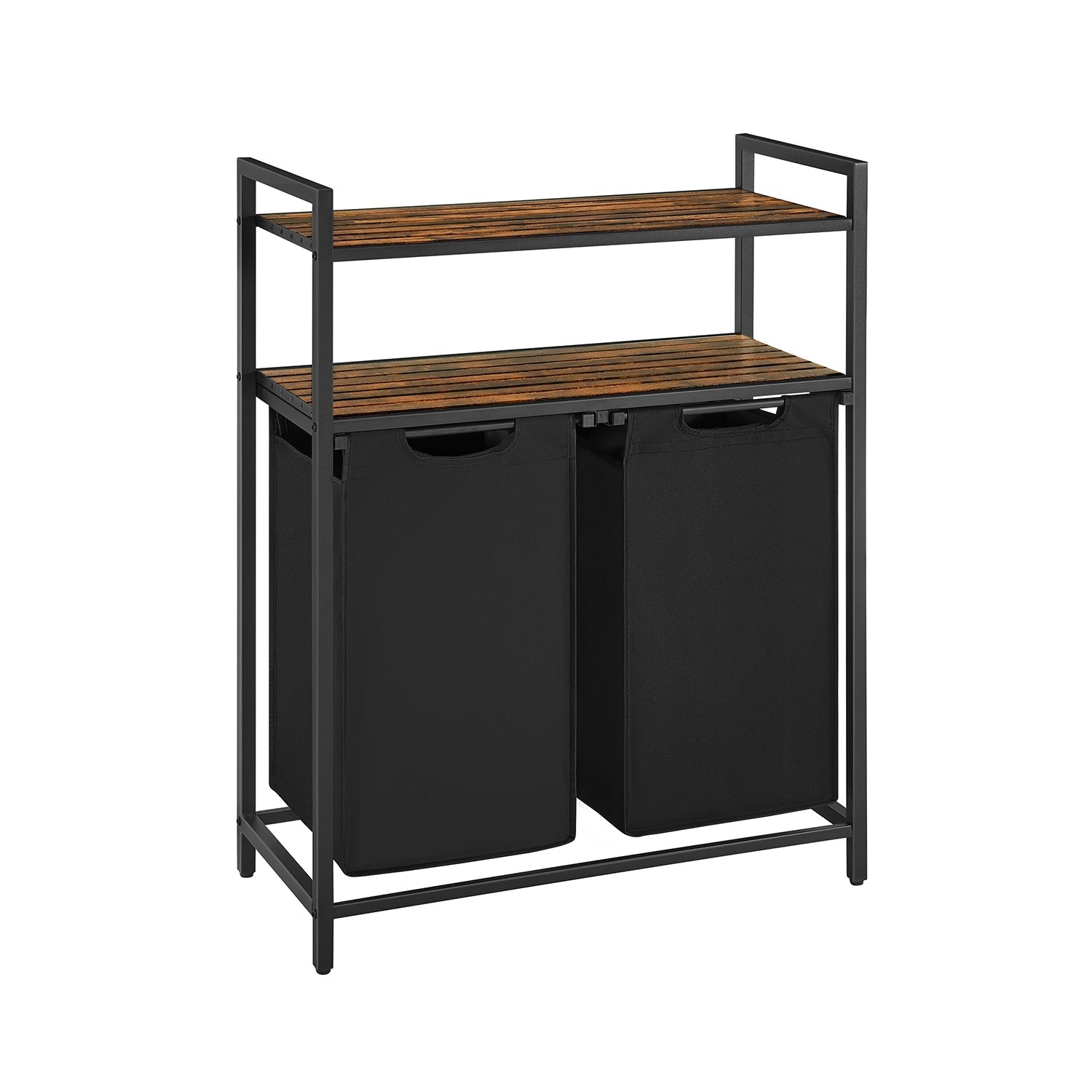Laundry Basket - Wood - Rustic Brown - Dual Removable Bags with Shelves