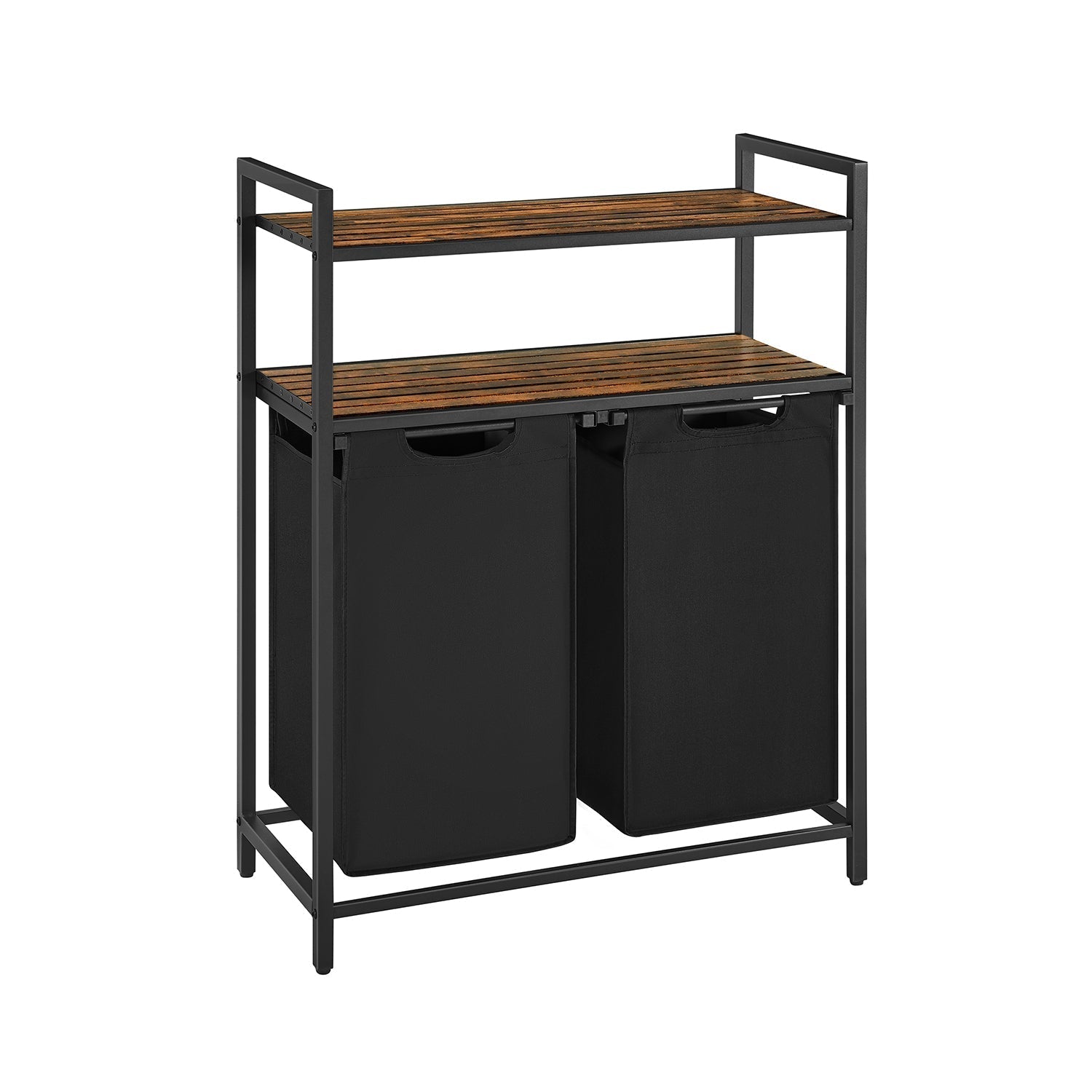 Laundry Basket - Fabric - Black and Grey - Dual Pull-Out Bags with Shelves
