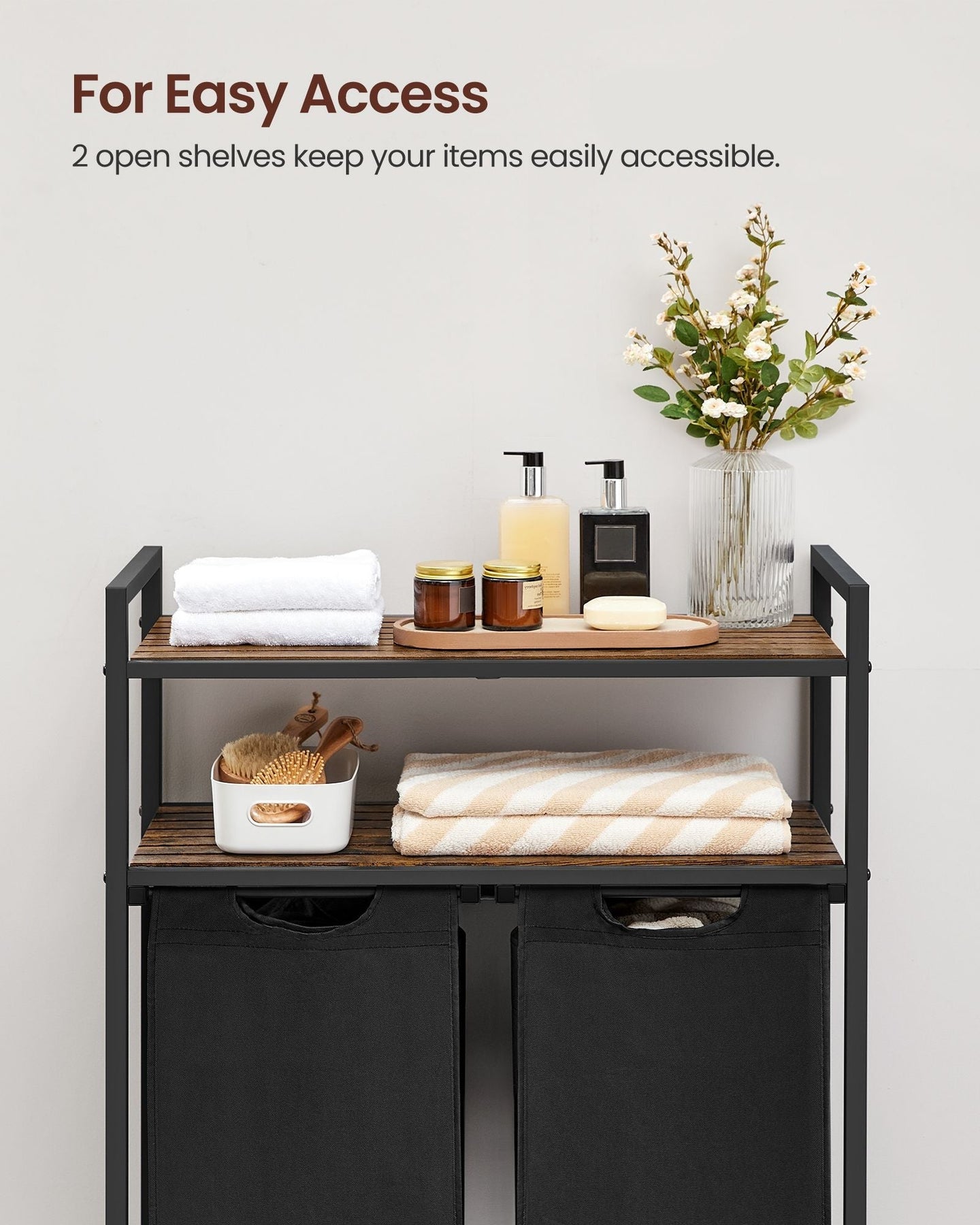 Laundry Basket - Wood - Rustic Brown - Dual Removable Bags with Shelves