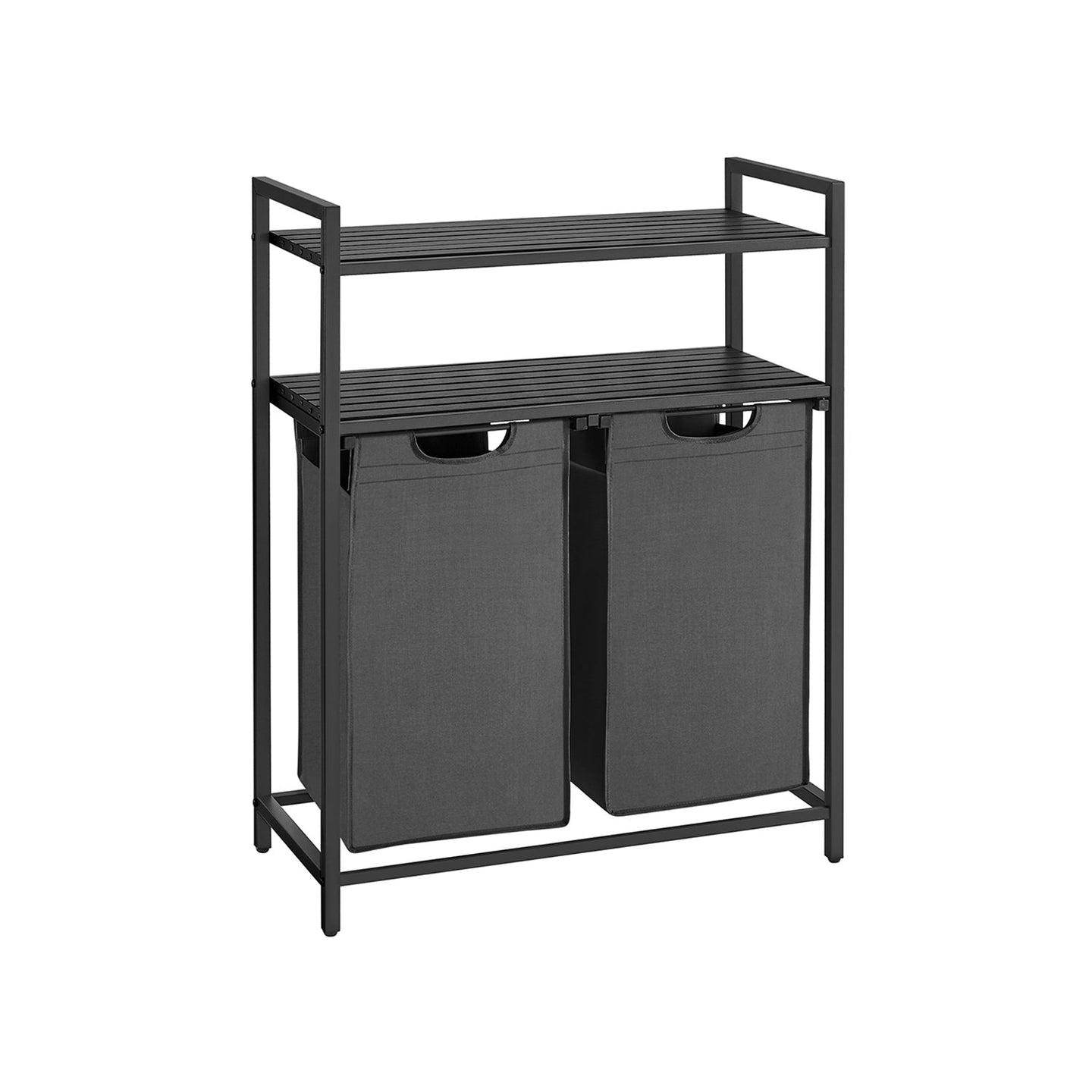 Laundry Basket - Fabric - Black and Grey - Dual Pull-Out Bags with Shelves