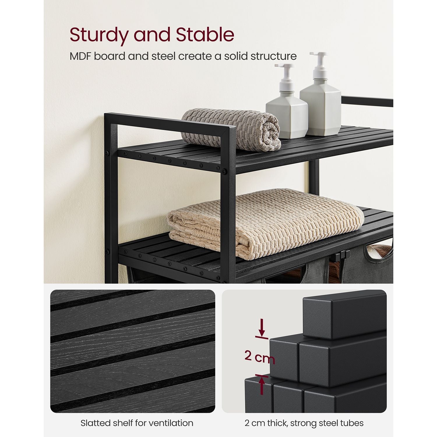 Laundry Basket - Fabric - Black and Grey - Dual Pull-Out Bags with Shelves