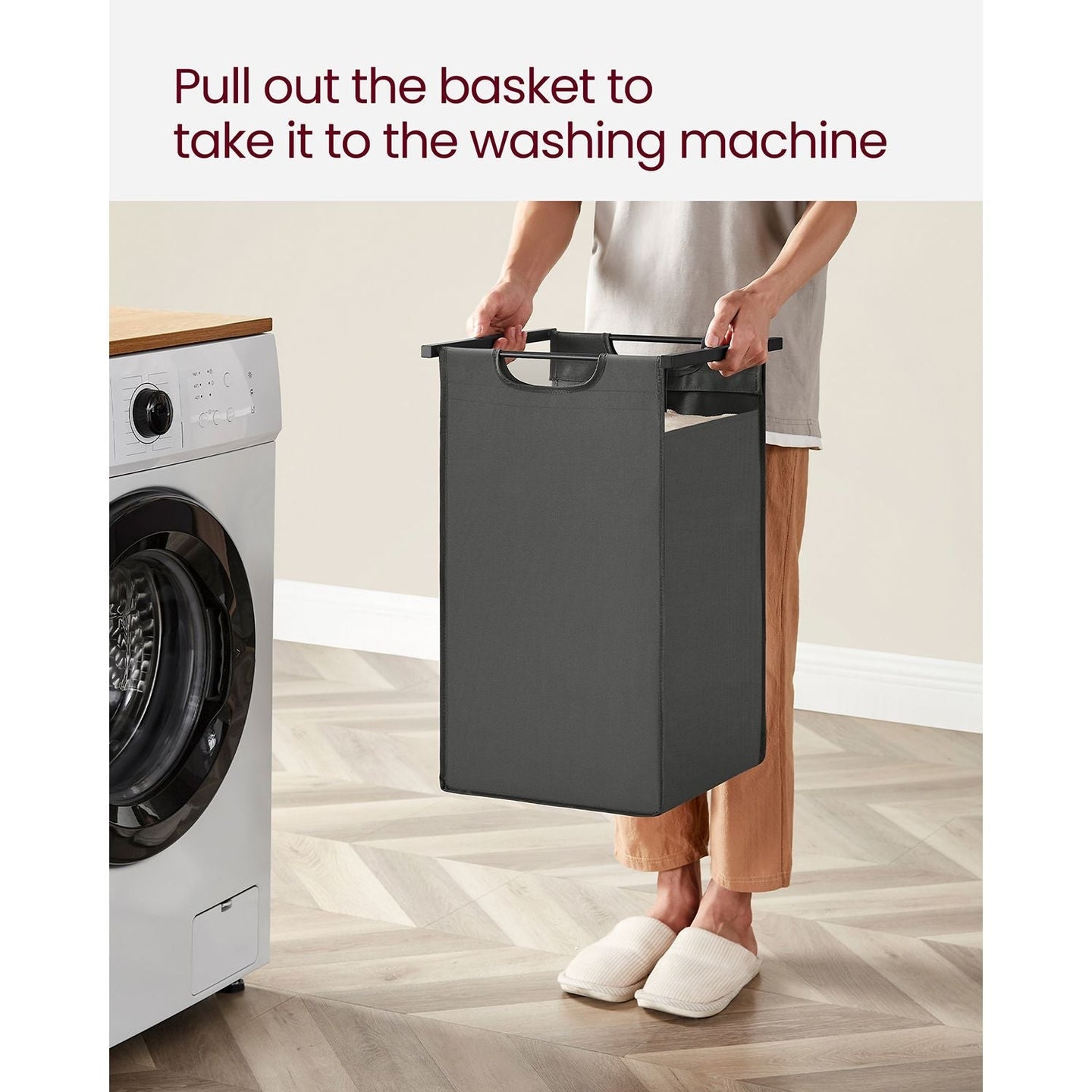 Laundry Basket - Fabric - Black and Grey - Dual Pull-Out Bags with Shelves