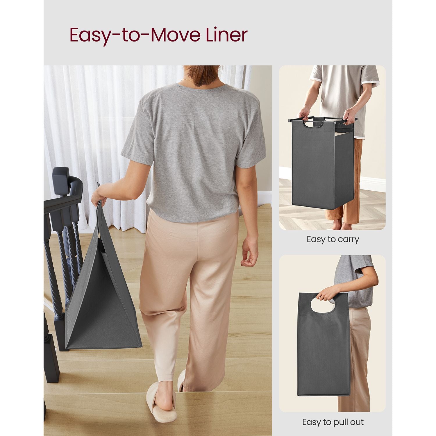 Laundry Basket - Fabric - Black and Grey - Dual Pull-Out Bags with Shelves