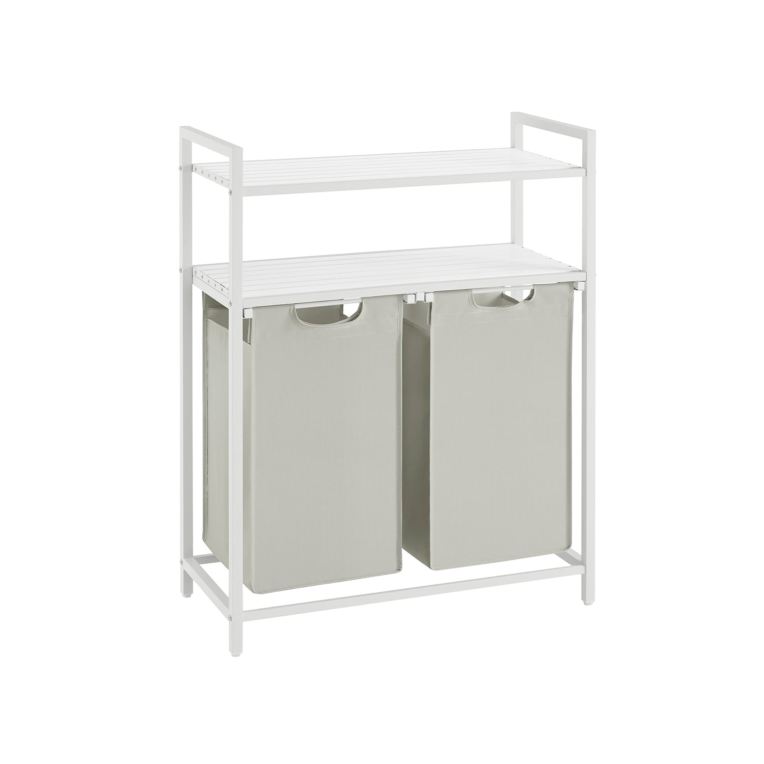 Laundry Basket - Fabric - White - 2 Shelves with 2 Removable Bags