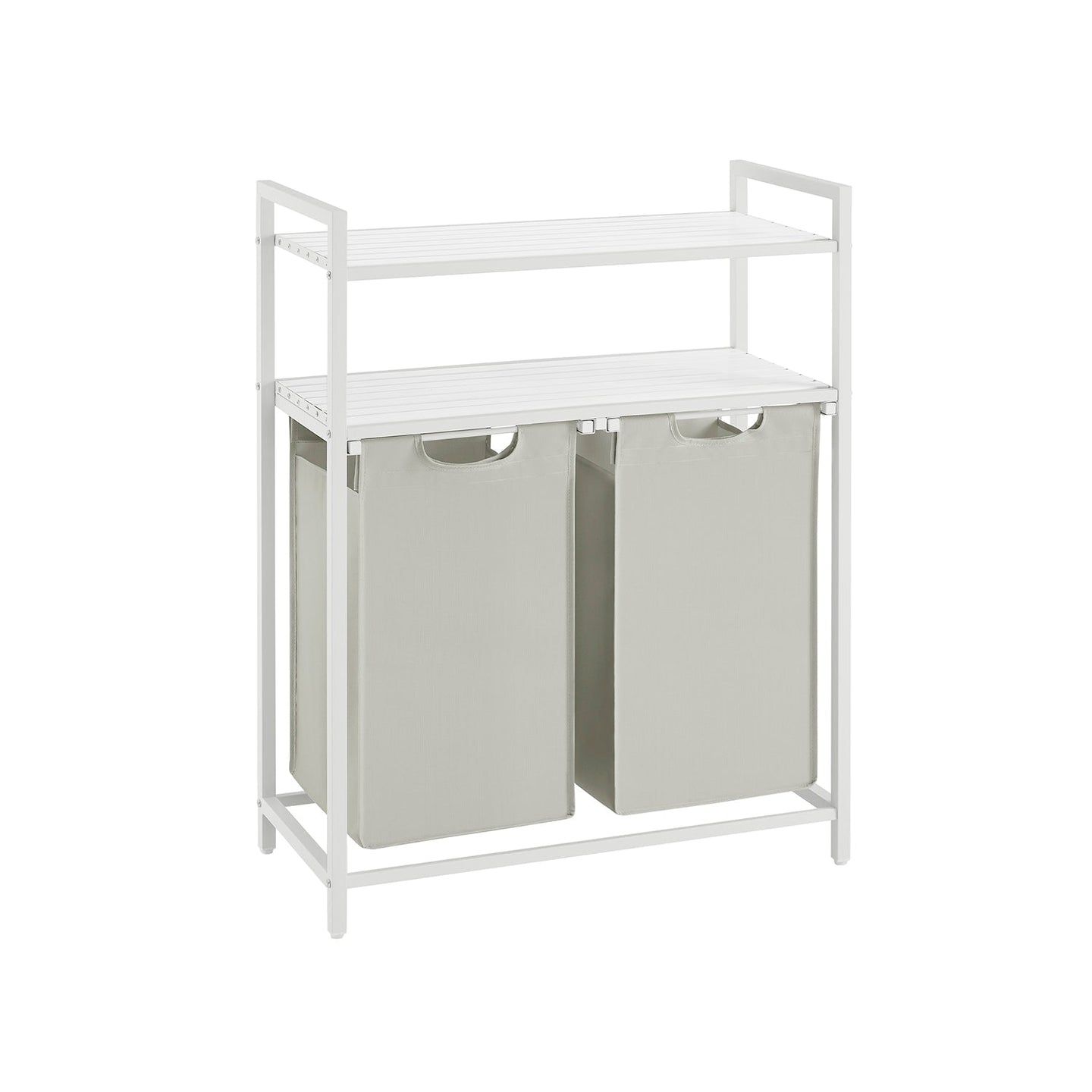 Laundry Basket - Fabric - White - 2 Shelves with 2 Removable Bags