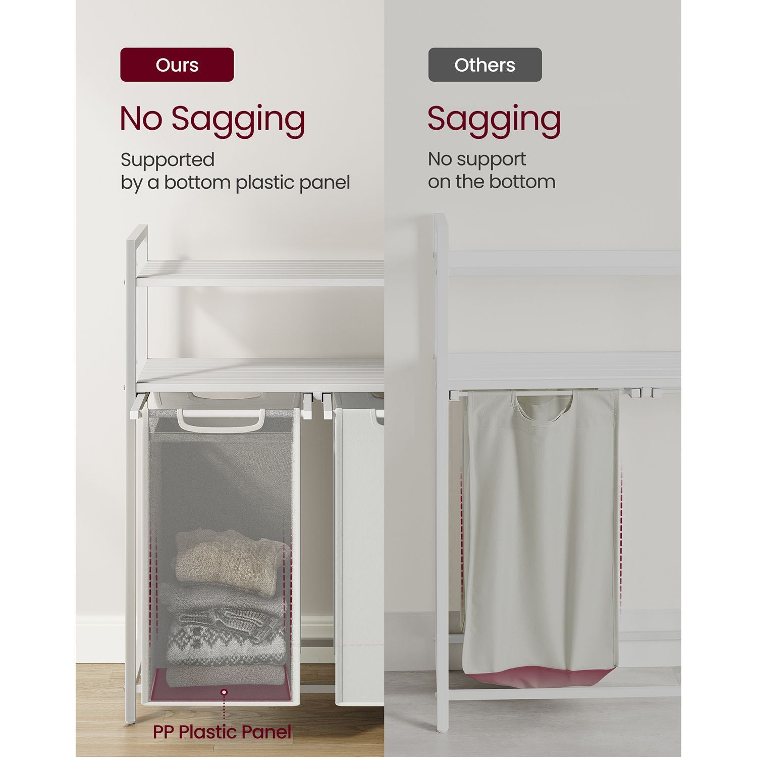 Laundry Basket - Fabric - White - 2 Shelves with 2 Removable Bags