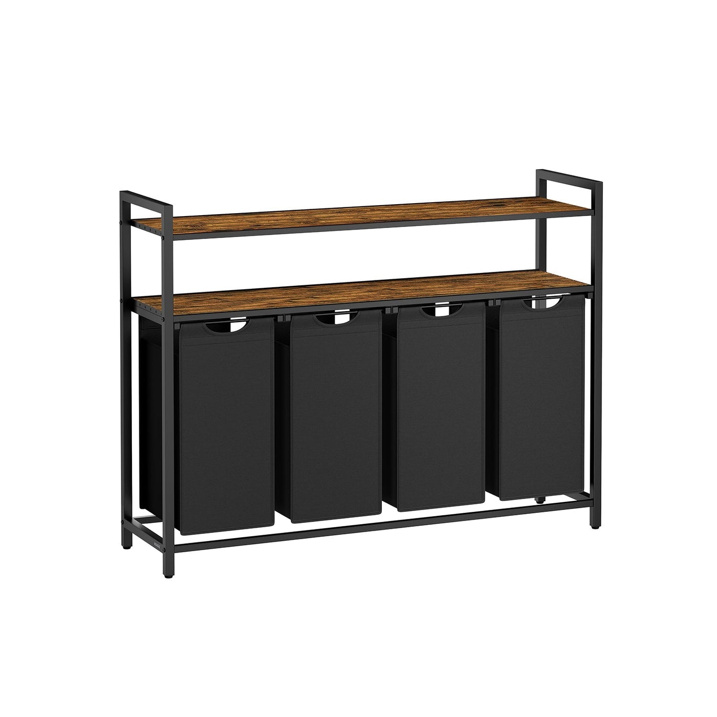 Laundry Hamper - Wood - Rustic Brown and Black - 4 Pull-Out Removable Bags with Shelves