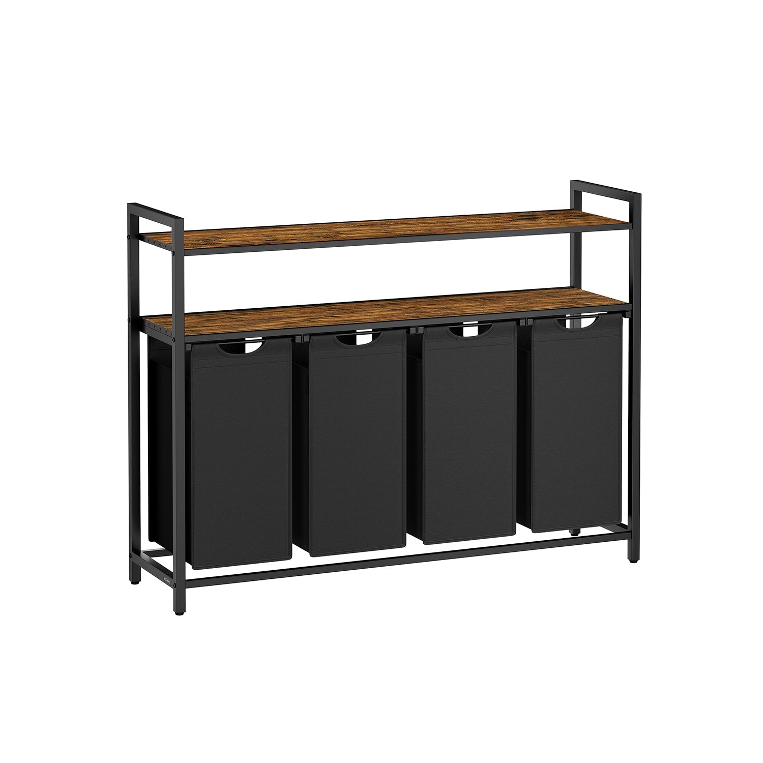 Laundry Hamper - Wood - Rustic Brown and Black - 4 Pull-Out Removable Bags with Shelves