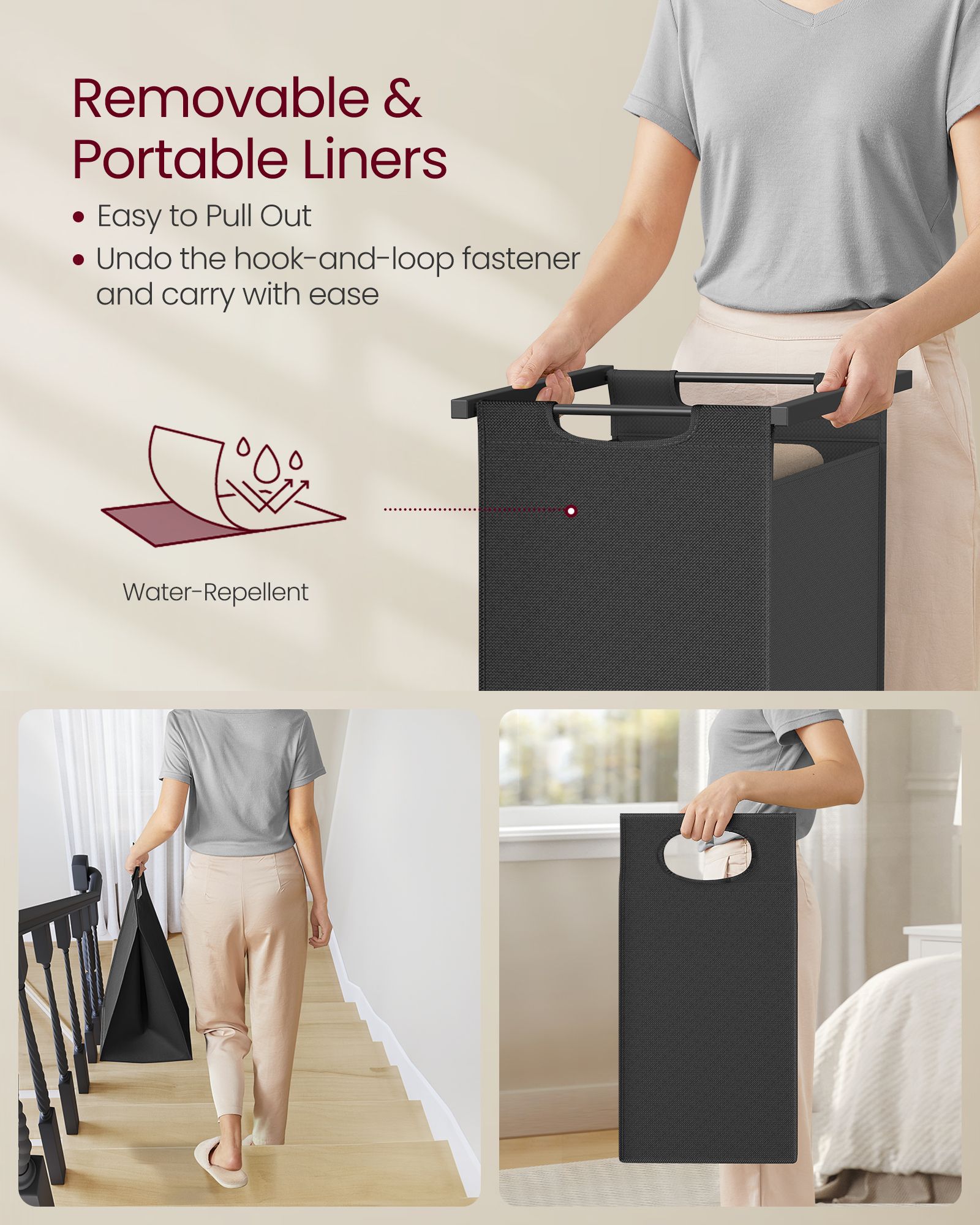 Laundry Hamper with Blanket Ladder - Wood - Rustic Brown - 2-Section with Pull-Out Removable Liners