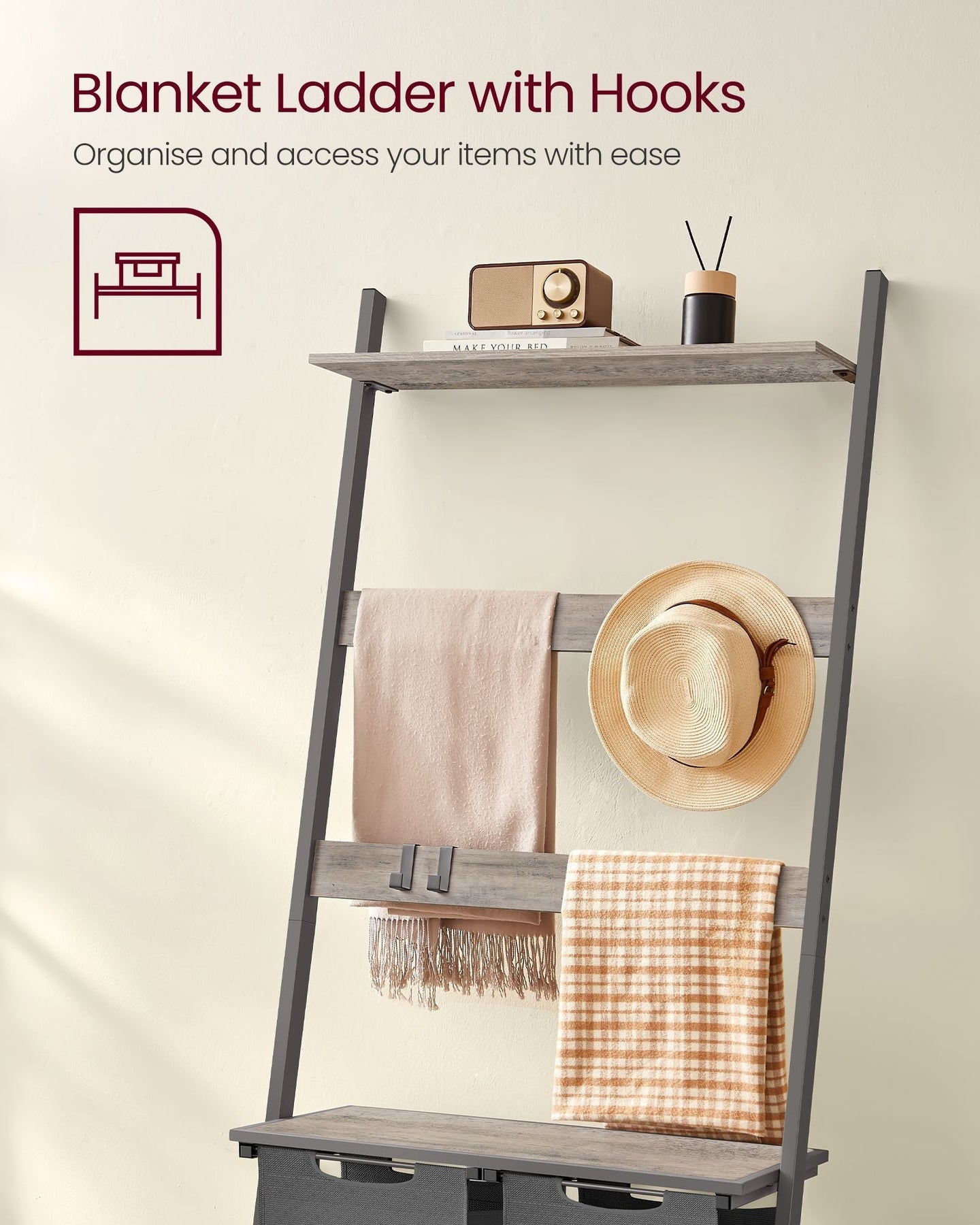 Laundry Basket - Fabric - Heather Greige - 2-Section with Pull-Out Removable Liners and Blanket Ladder