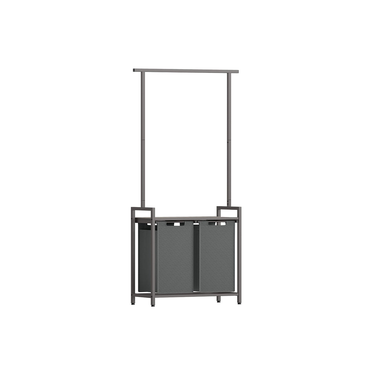 2-Section Laundry Hamper - Fabric - Natural - With Clothes Rail and Removable Liners